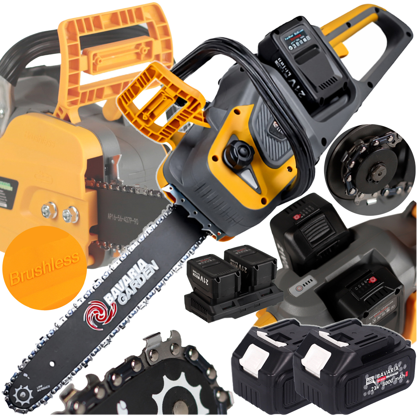 Piła Akumulatorowa Łańcuchowa Pilarka 16 Cali x2 Aku 21V 4000mAh Brushless