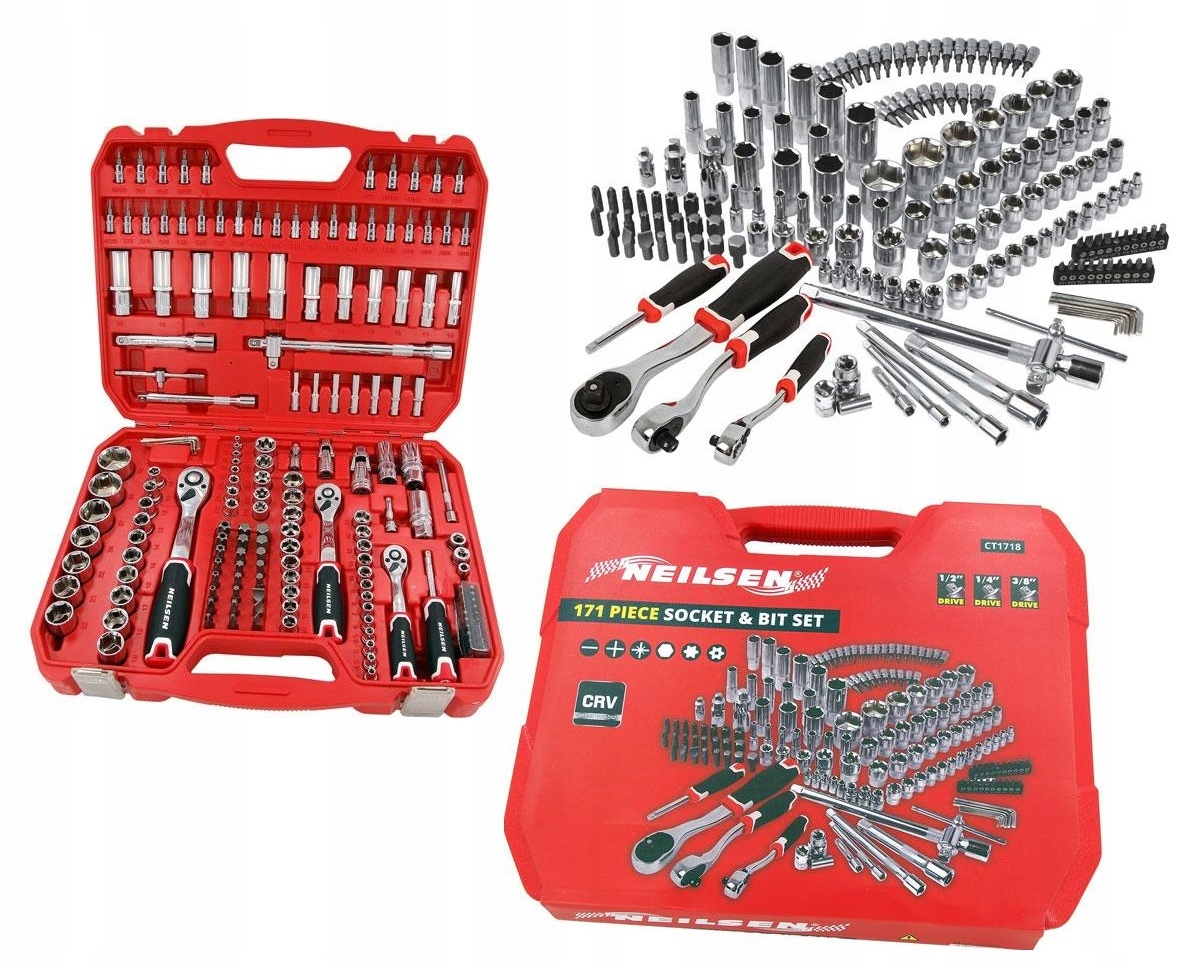 ZESTAW NASADEK KLUCZY NARZĘDZI NASADOWYCH WALIZKA NARZĘDZIOWA BITÓW 171el