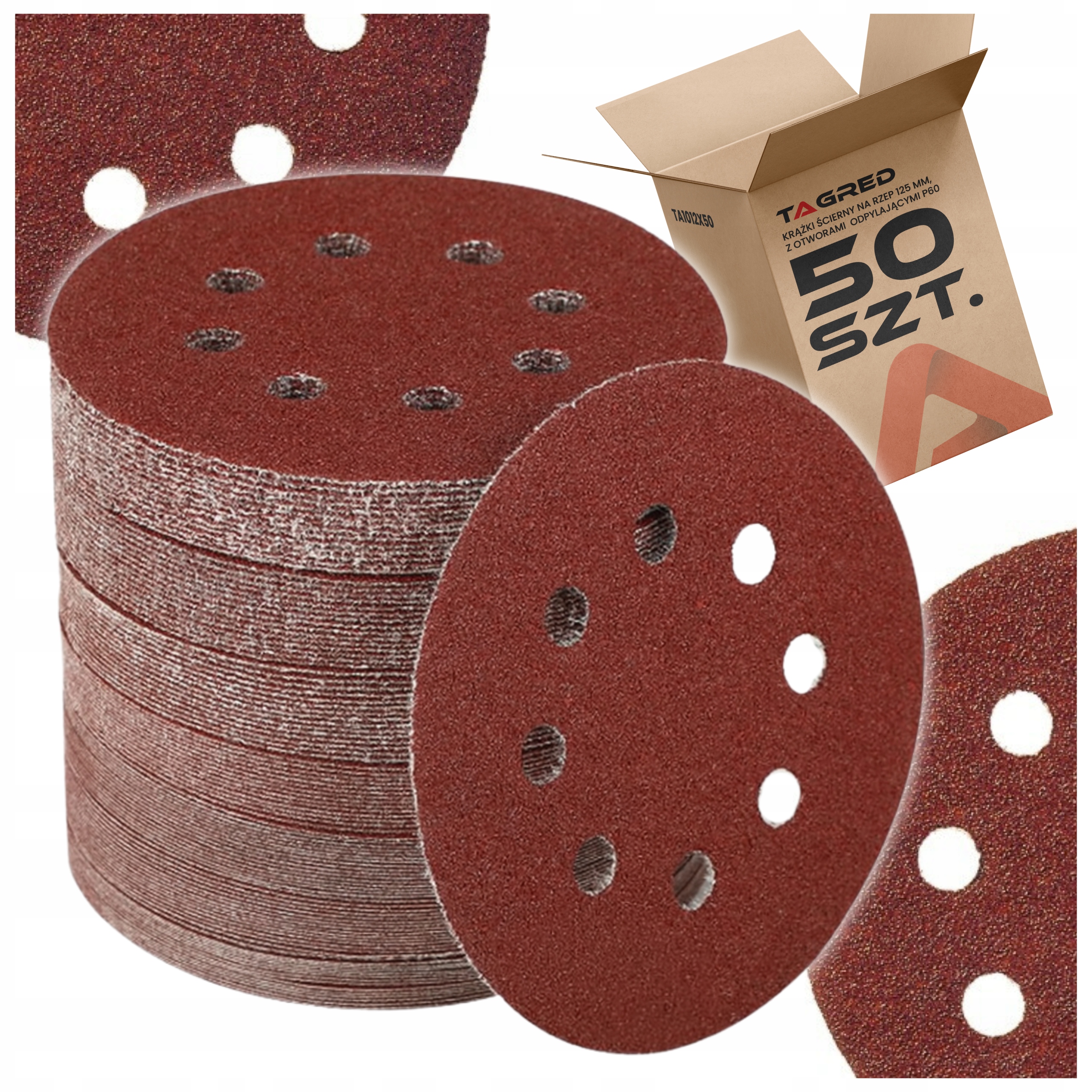 50x papier ścierny 125 mm P60 krążki ścierne papier z otworami rzep