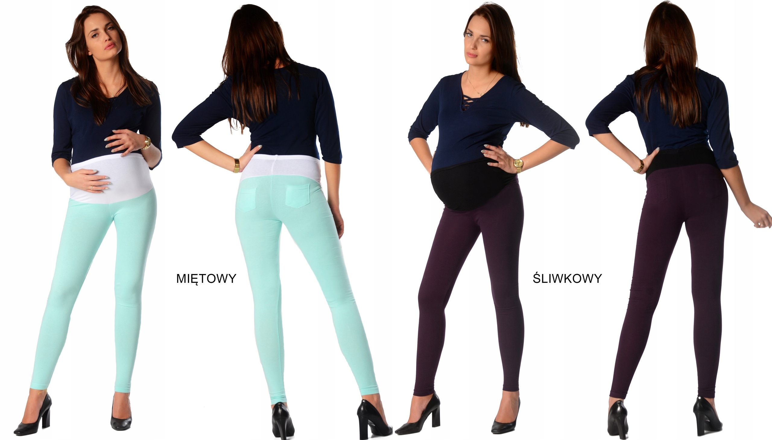 LEGGINSY CIĄŻOWE z kieszeniami getry bawełna L/40 Kolor niebieski