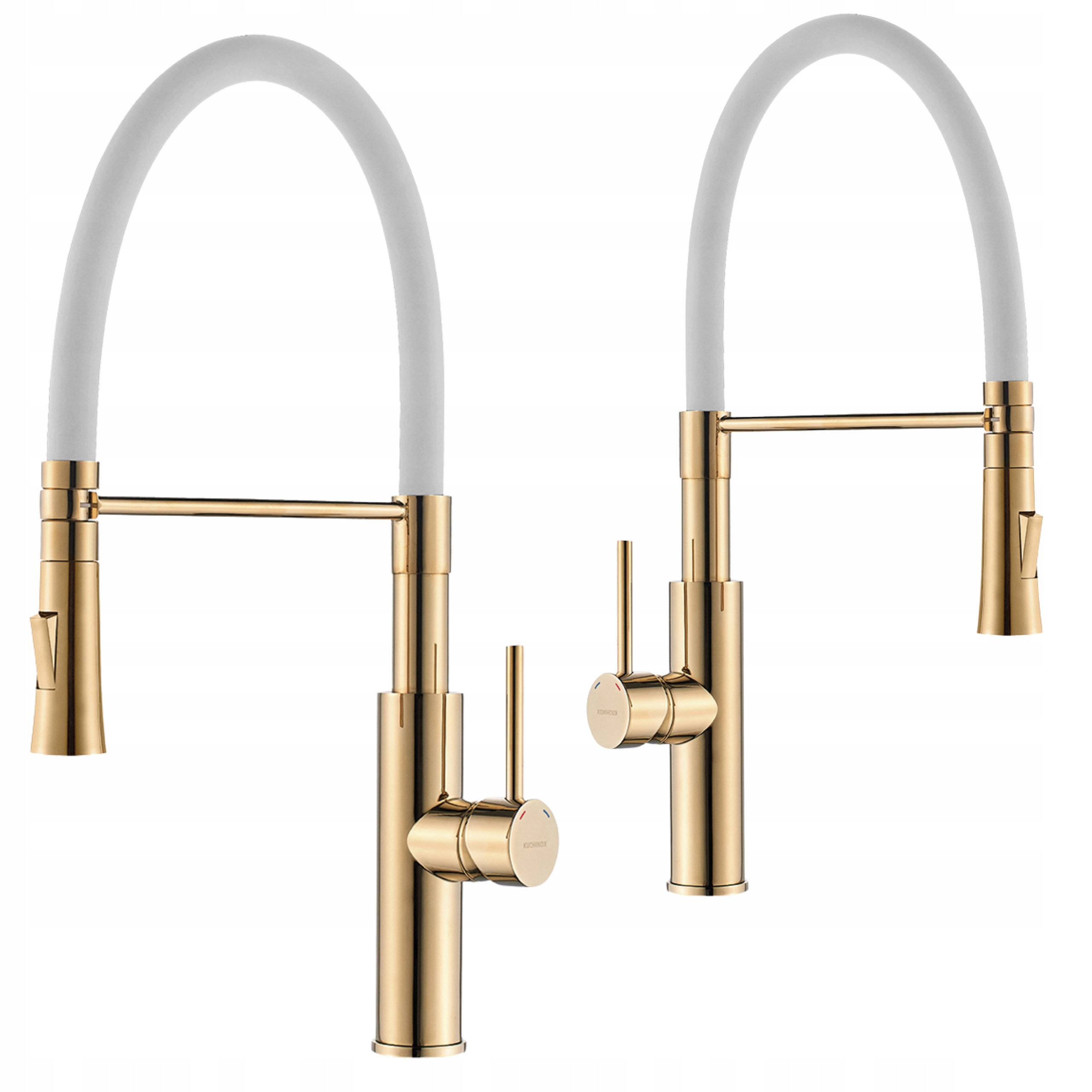 Kuchynská Bateria Stojaca Biela Zlatá Vyťahovateľná Pružný výtok Kohútik Drez