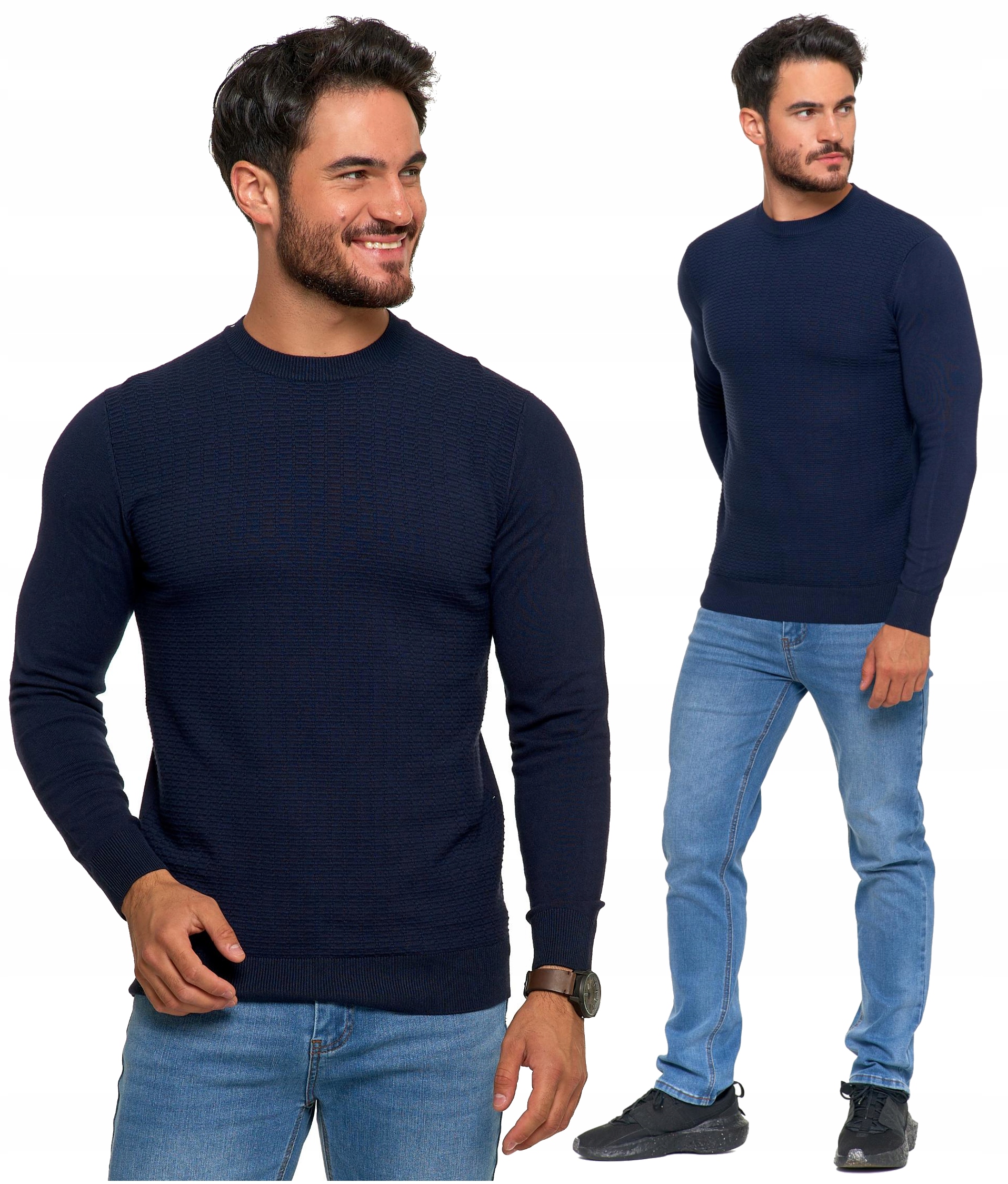 Sweter Męski Elegancki Modny Okrągły Dekolt Klasyczny Wiskoza MORAJ - L