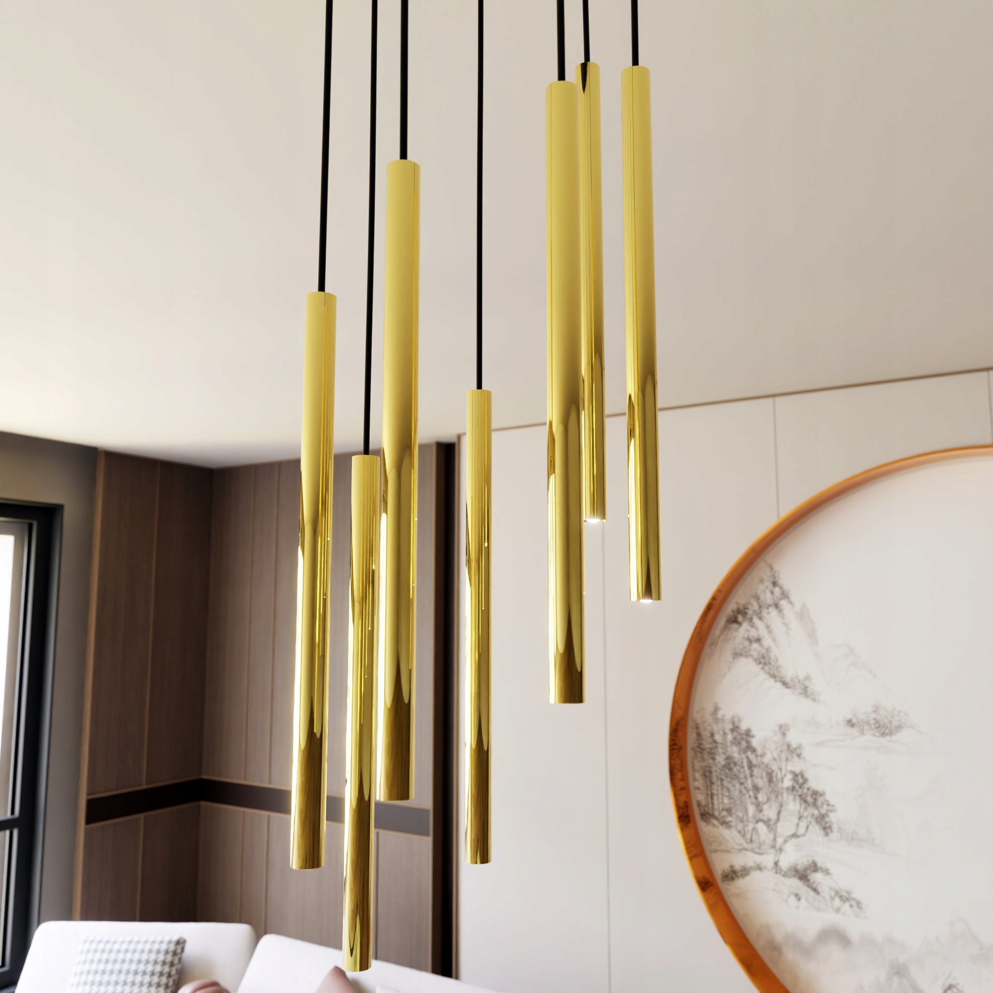 Dekorativní lampa nad schodištěm, trubka na kole Selter 7 Premium Gold