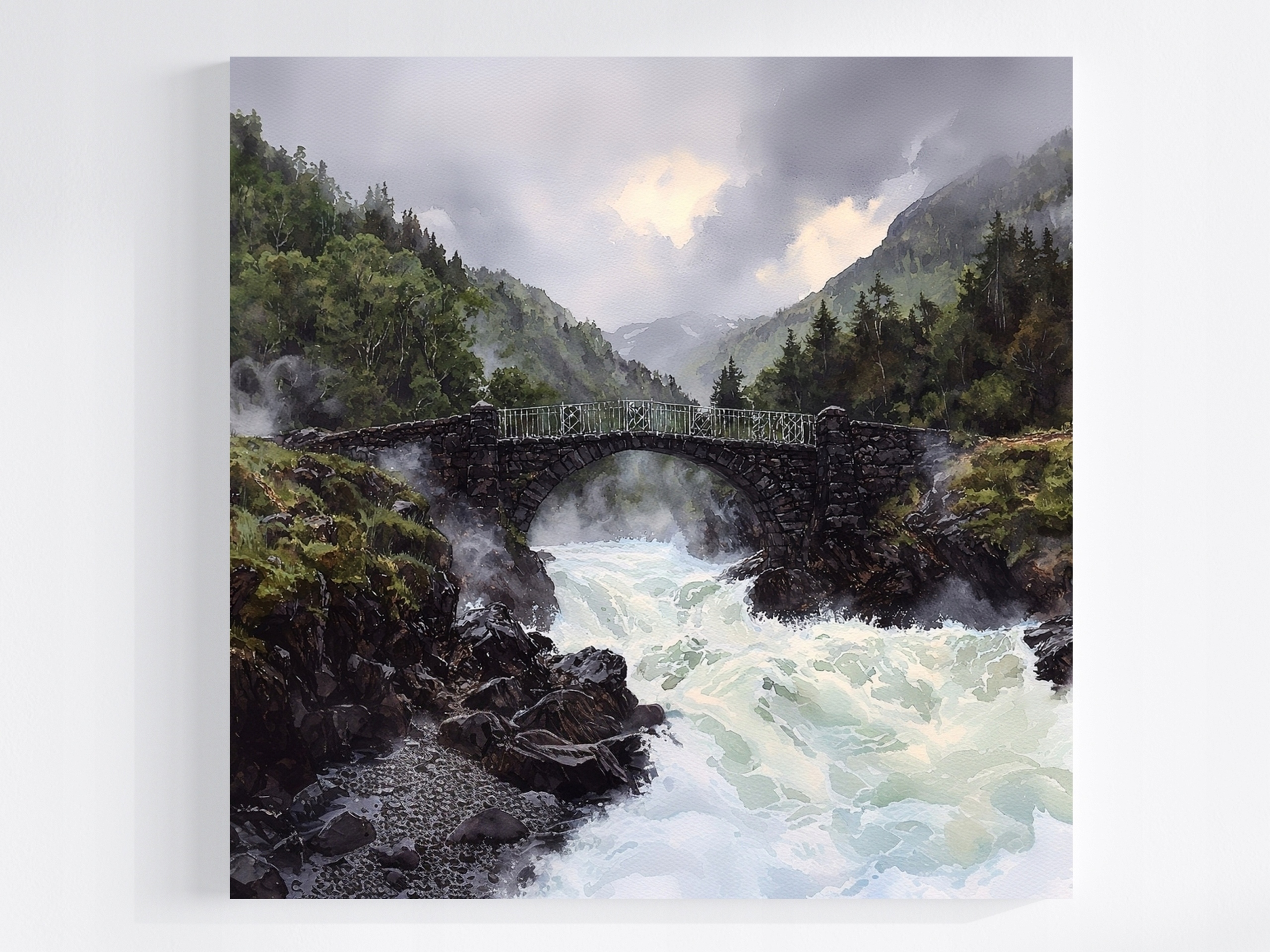 Obraz Na Plátně Canvas Krajina Venkovní Hory Řeka Vodopád Most Pohled 60x60
