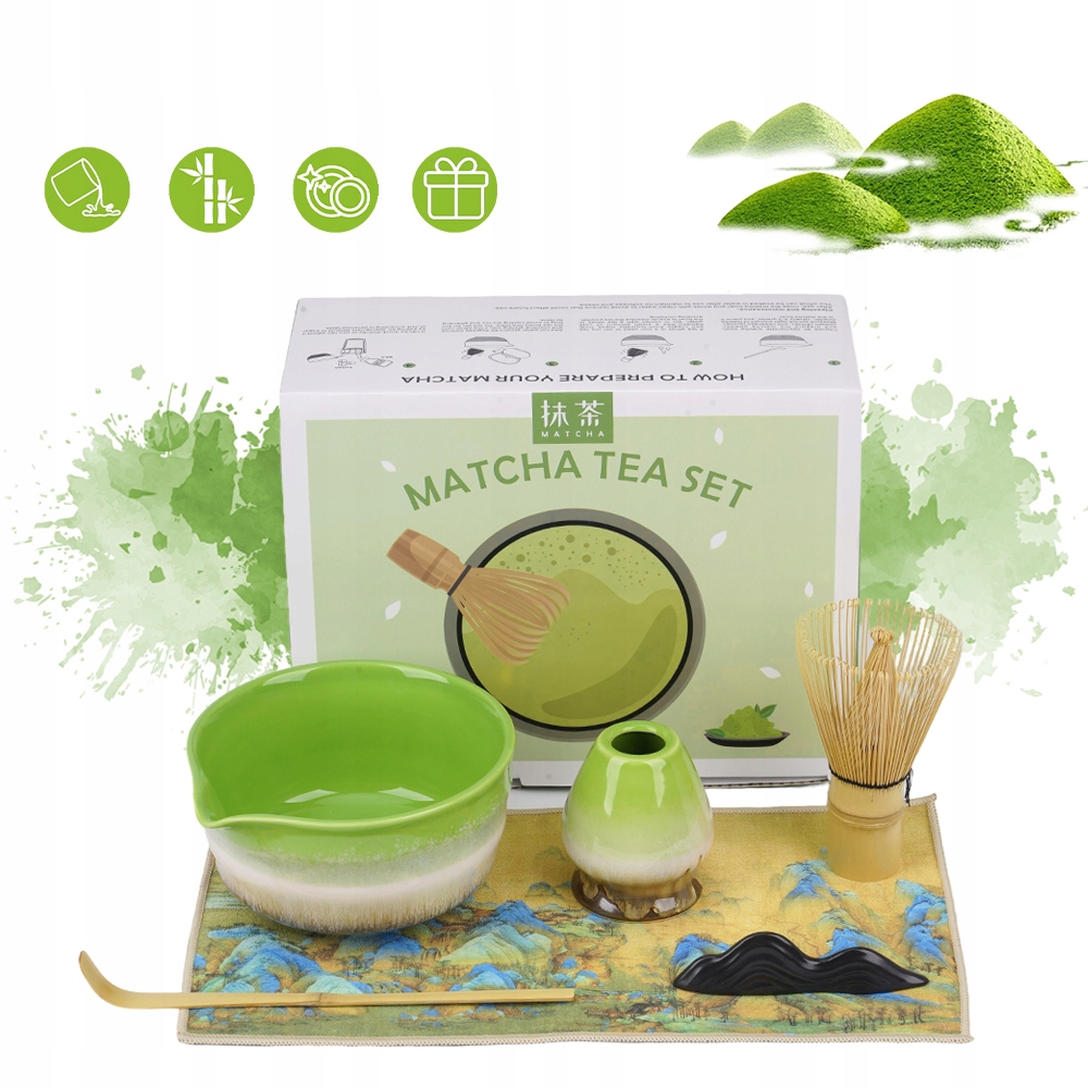 Levně Profesionální Keramický Matcha Set S Bambusovou Šlehací Metlou, Zelený