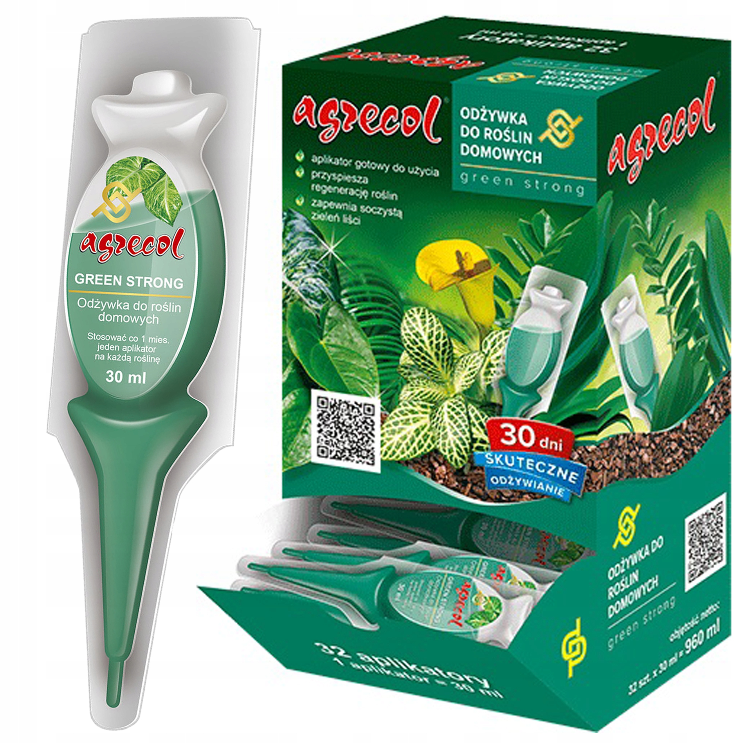 Kroplówka Nawóz Odżywka do Roślin Domowych Green Strong Agrecol 32 x 30ml