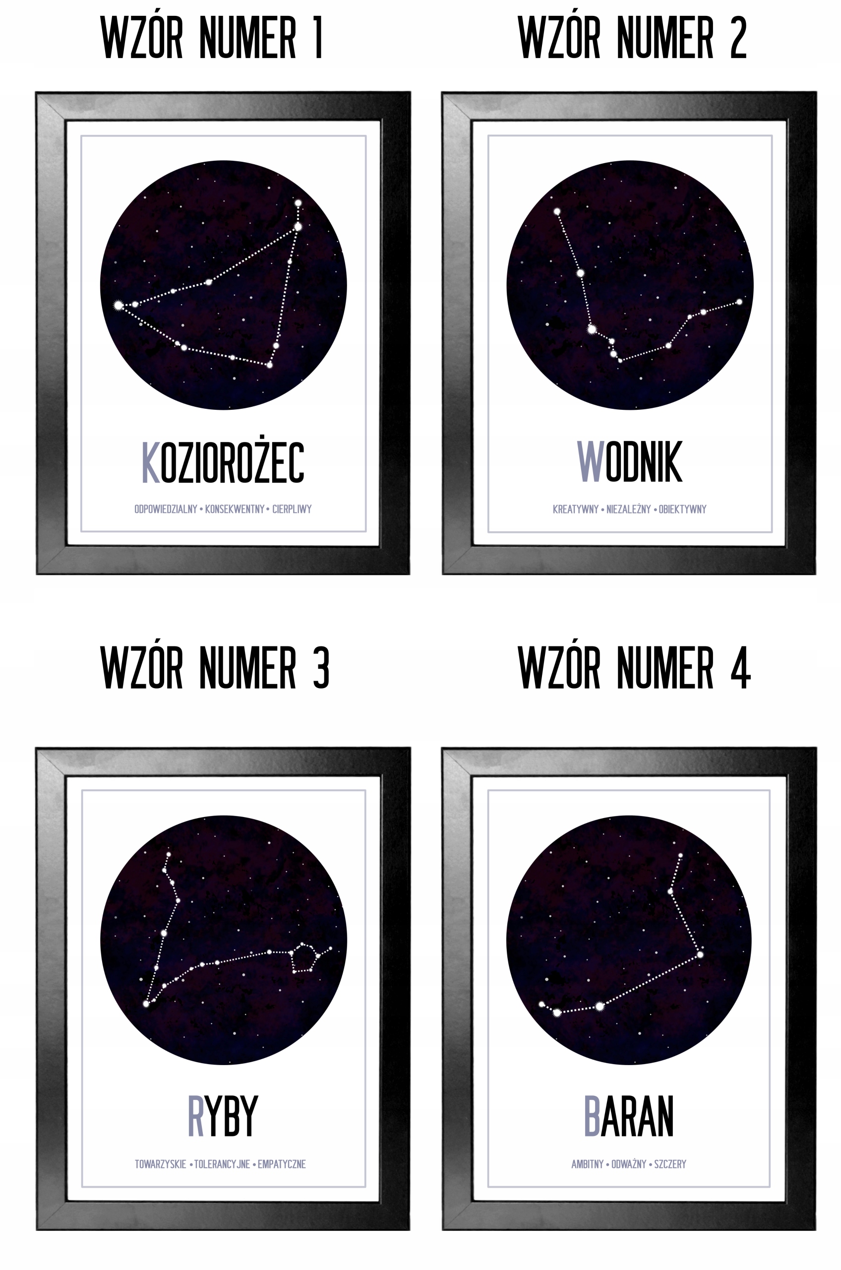 PLAKAT A4 ZNAKI ZODIAKU HOROSKOP RAMA PREZENT Rodzaj w ramie