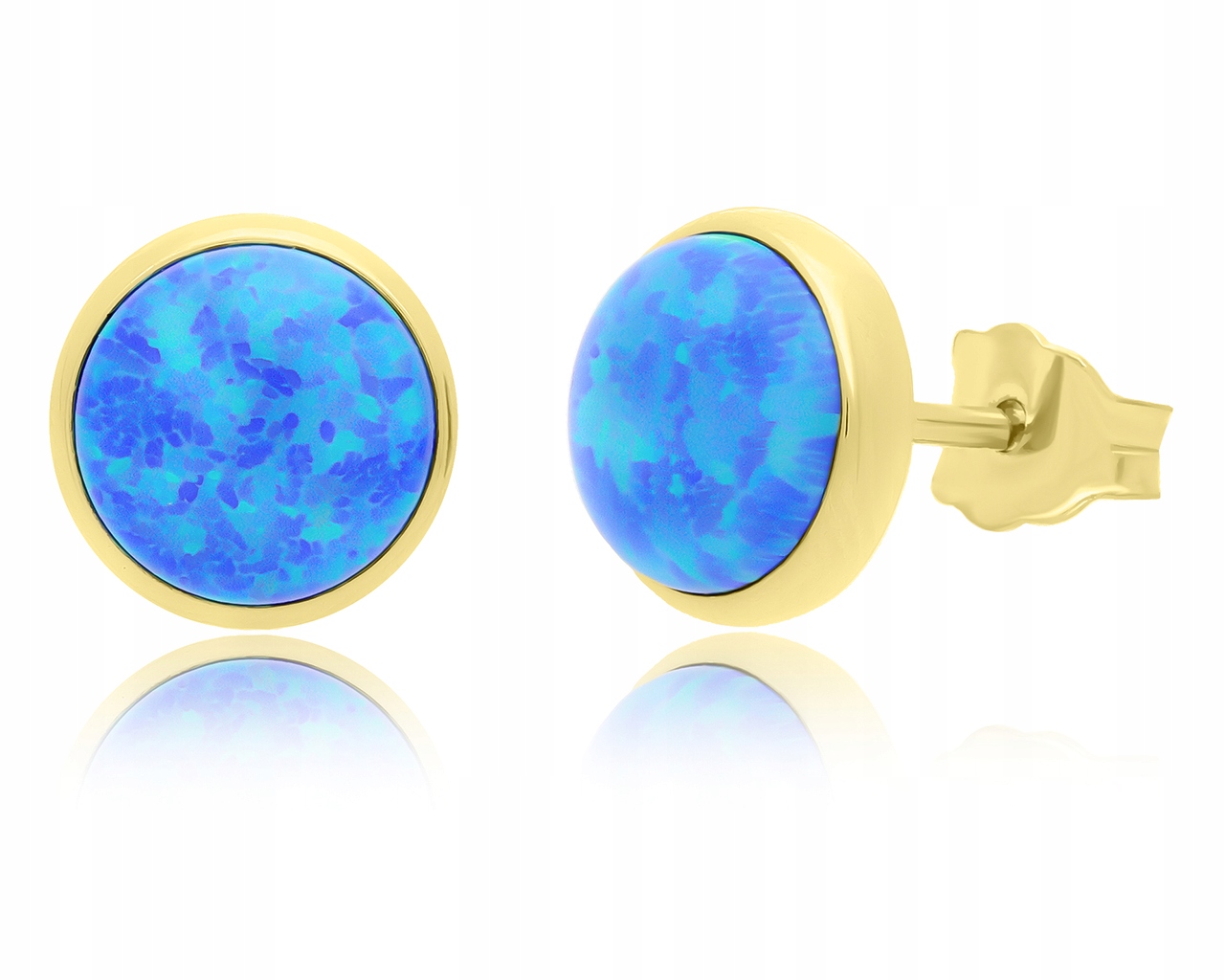 Náušnice Zlaté 585 s modrým opálem Kulaté Dámské náušnice 14k