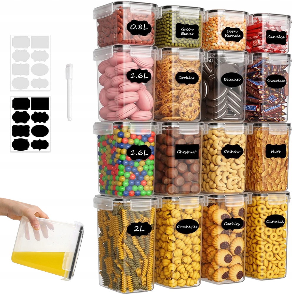 16 Nádob Na Suché Potraviny, Vzduchotěsné Silikonové Víko, Použitelné