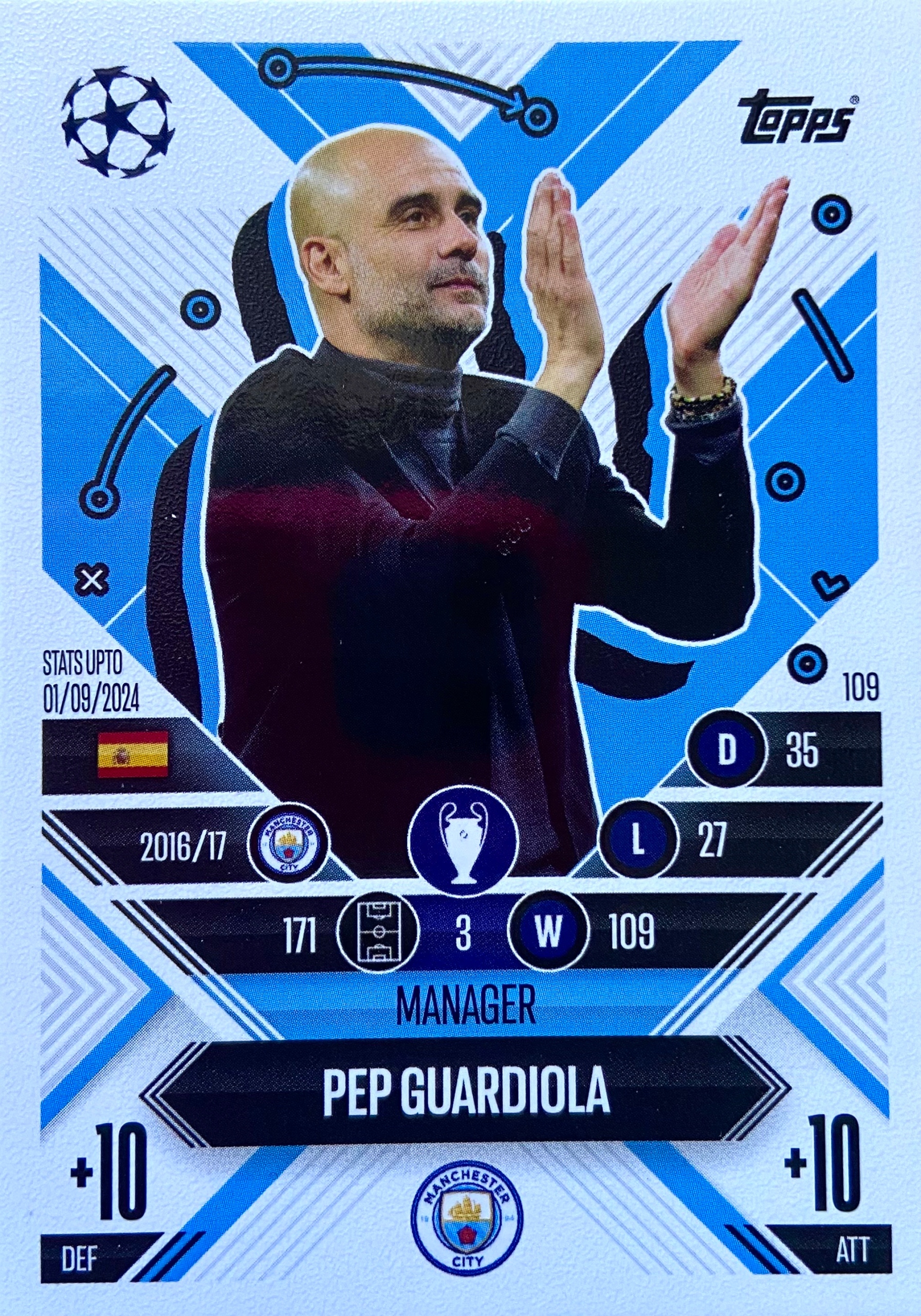 Match Attax Extra 2024/25 2025 Manager 109 Pep Guardiola Manchester City
