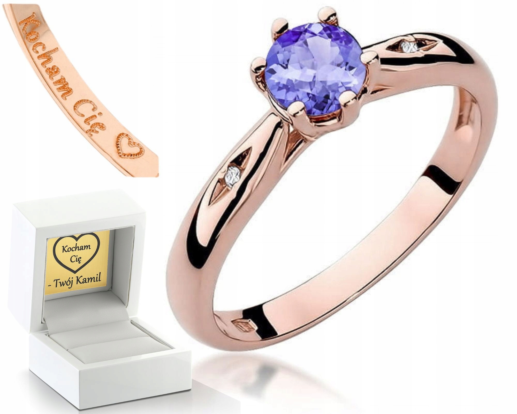 Gravírování Prstýnek S Růžovým Zlatem, Diamanty A Tanzanitem, Gravírování Bonus