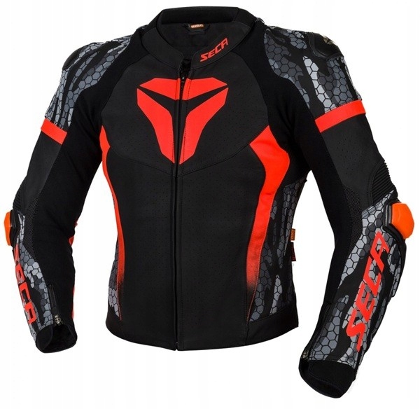 Seca Srs II Red Fluo Camo pánska kožená športová motocyklová bunda 50