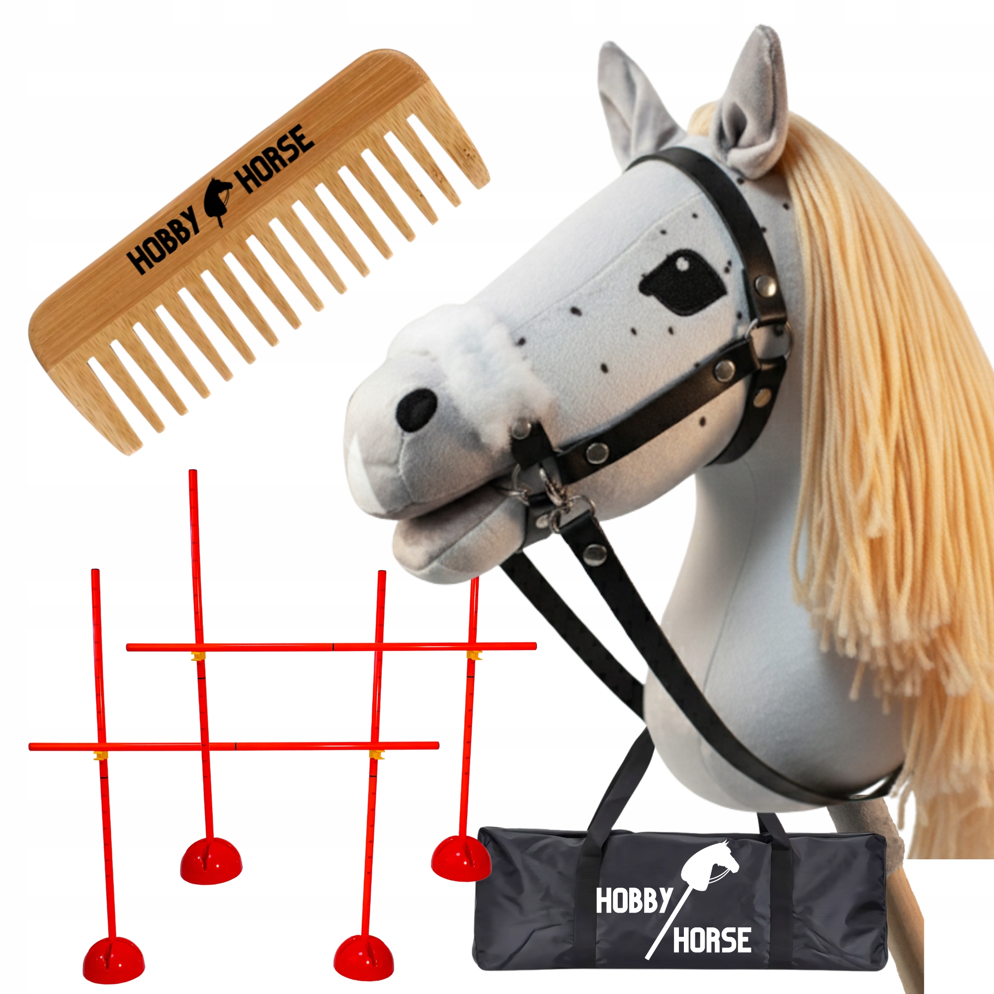 Zestaw Hobby Horse Koń Na Kiju A3 2x Przeszkoda Do Skakania 120CM Grzebień