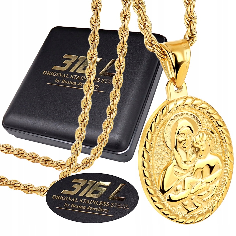 Zlatý Řetízek Medailon S Pannou Marií A Dítětem Ježíšem Ocel 316 L