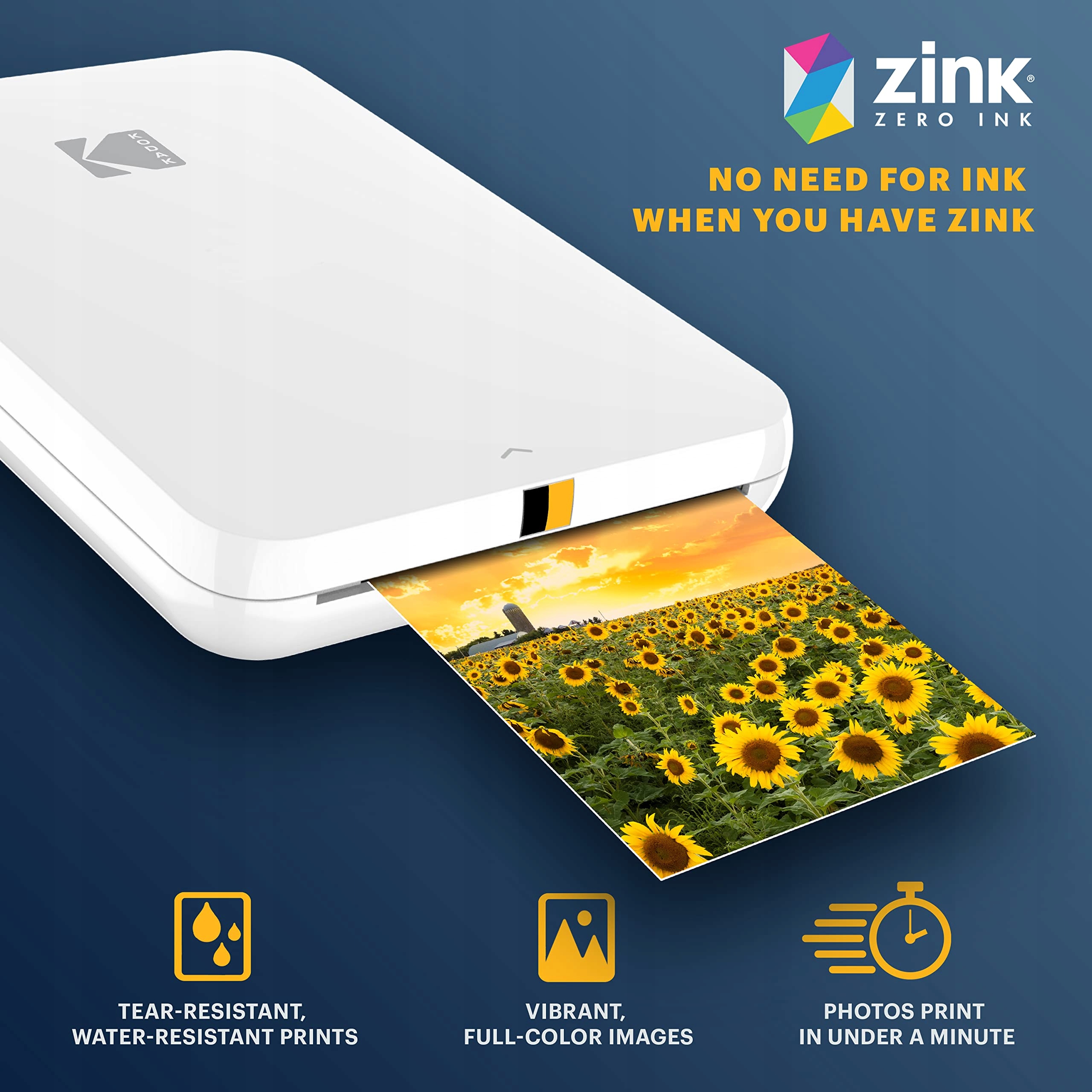 KODAK Step Slim Mobilny Drukarka Zdjęć Zink 2x3 Bluetooth iOS Android Biały — miniatura 3