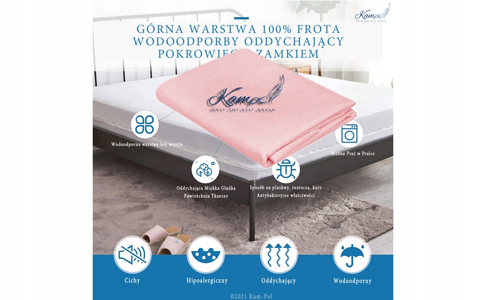 

Wodoodporny pokrowiec Różowy Frotta Zamek 160X200