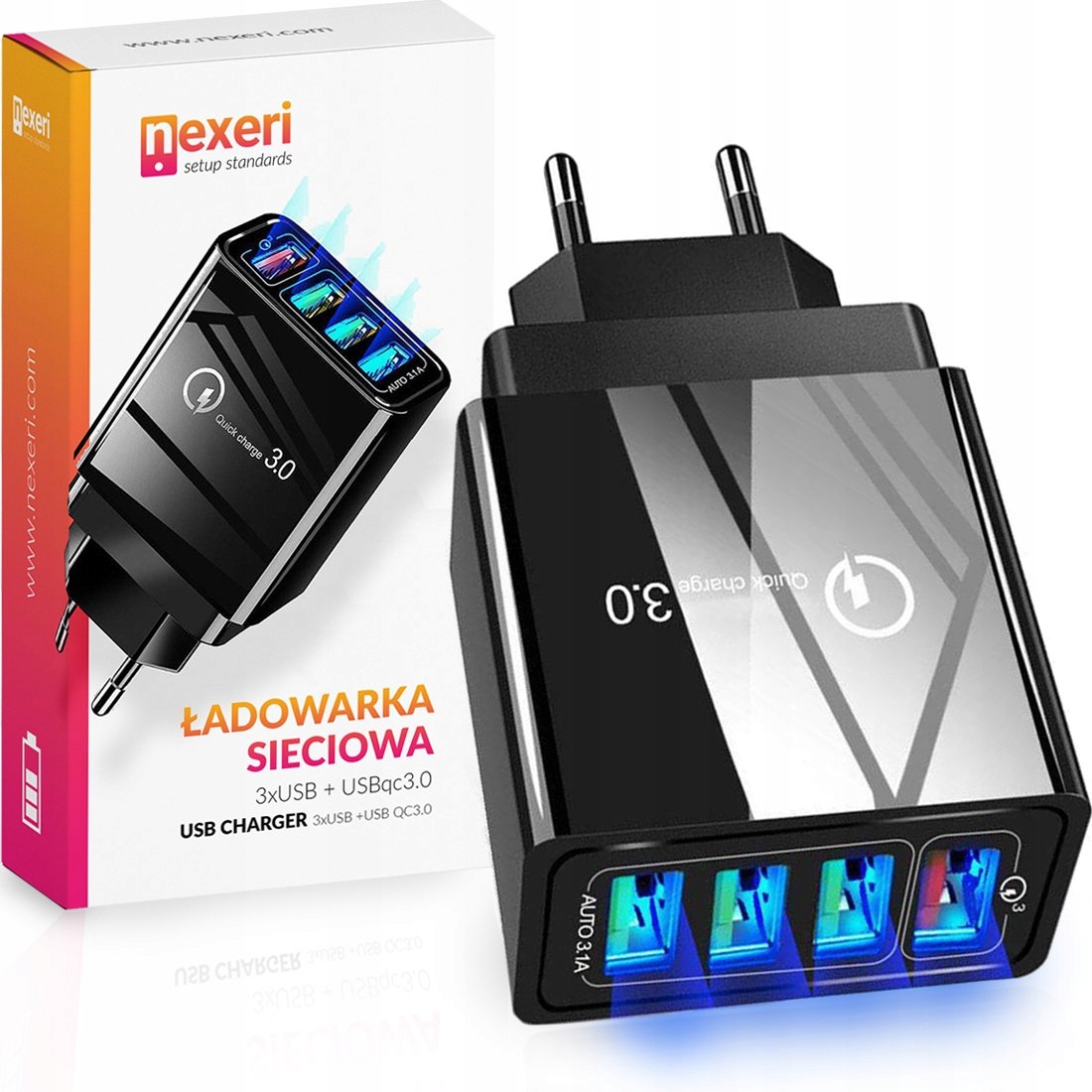 

Ładowarka Sieciowa 4xUSB Qc 3.0 Nexeri czarna