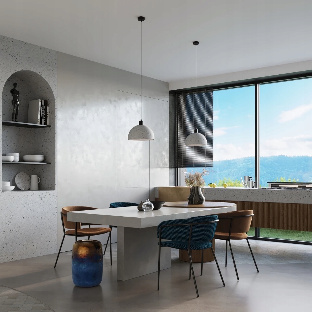 Velká závěsná lampa Pablito 1-bodová, kulatá, betonová, šedá; nad stůl