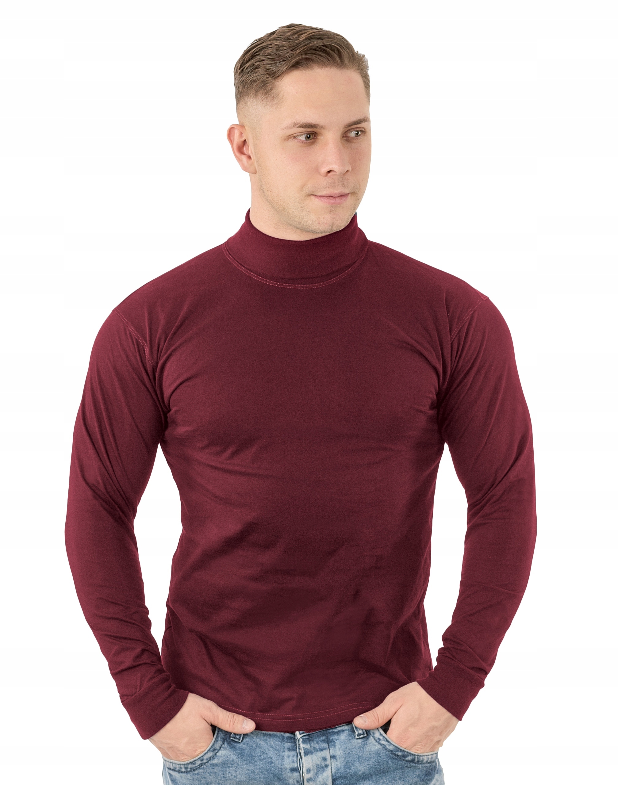 Elegancki Sweter Golf Męski Golfy WXM XXL bordowy