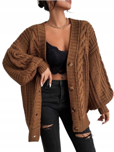 Zimní Shein Dámský Svetr Hnědý Rozepínací Casual Dlouhý Rukáv 38 1JA