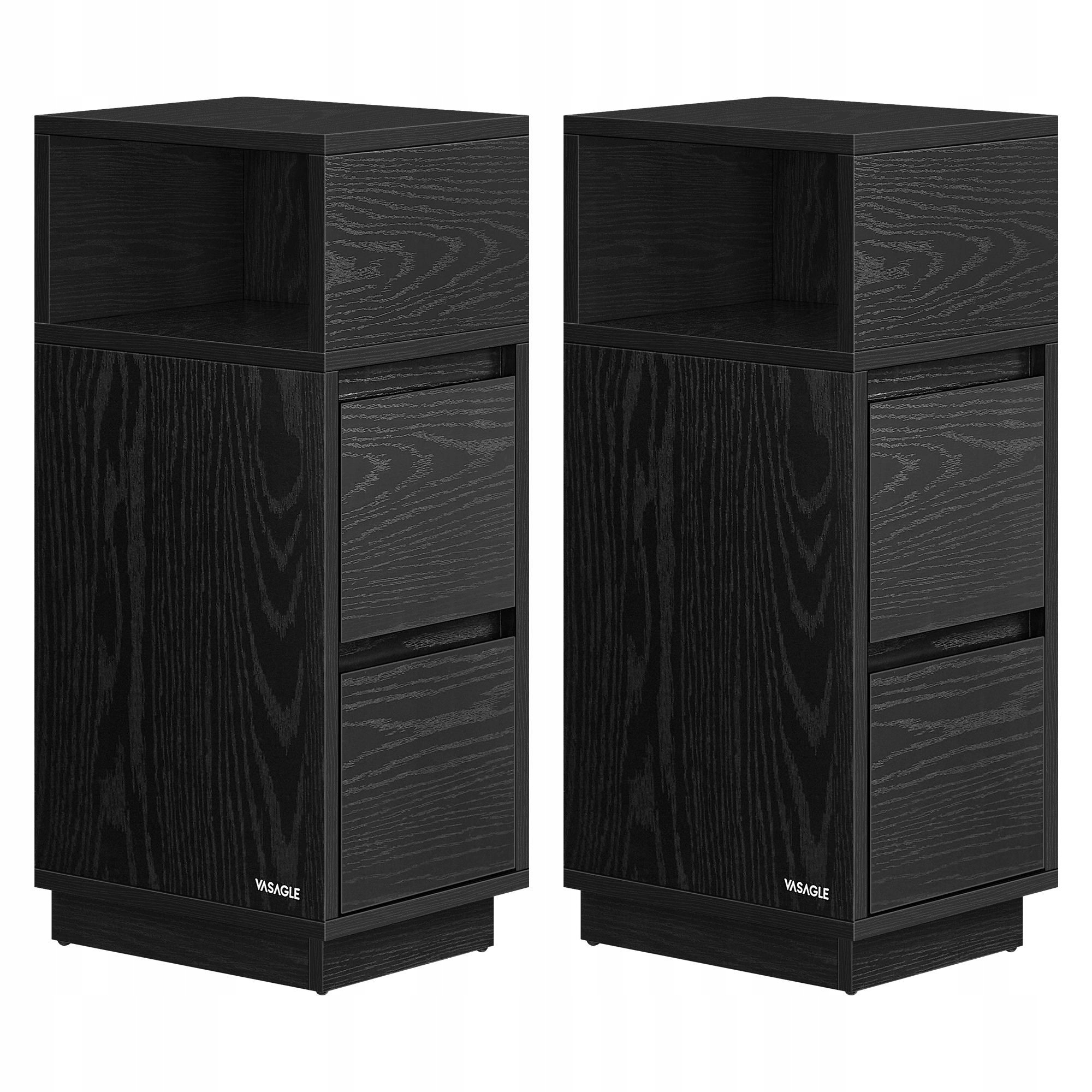 Nočná skrinka bočný stĺpik 2 zásuvky 1 otvorená komora komplet 2 ks čierne