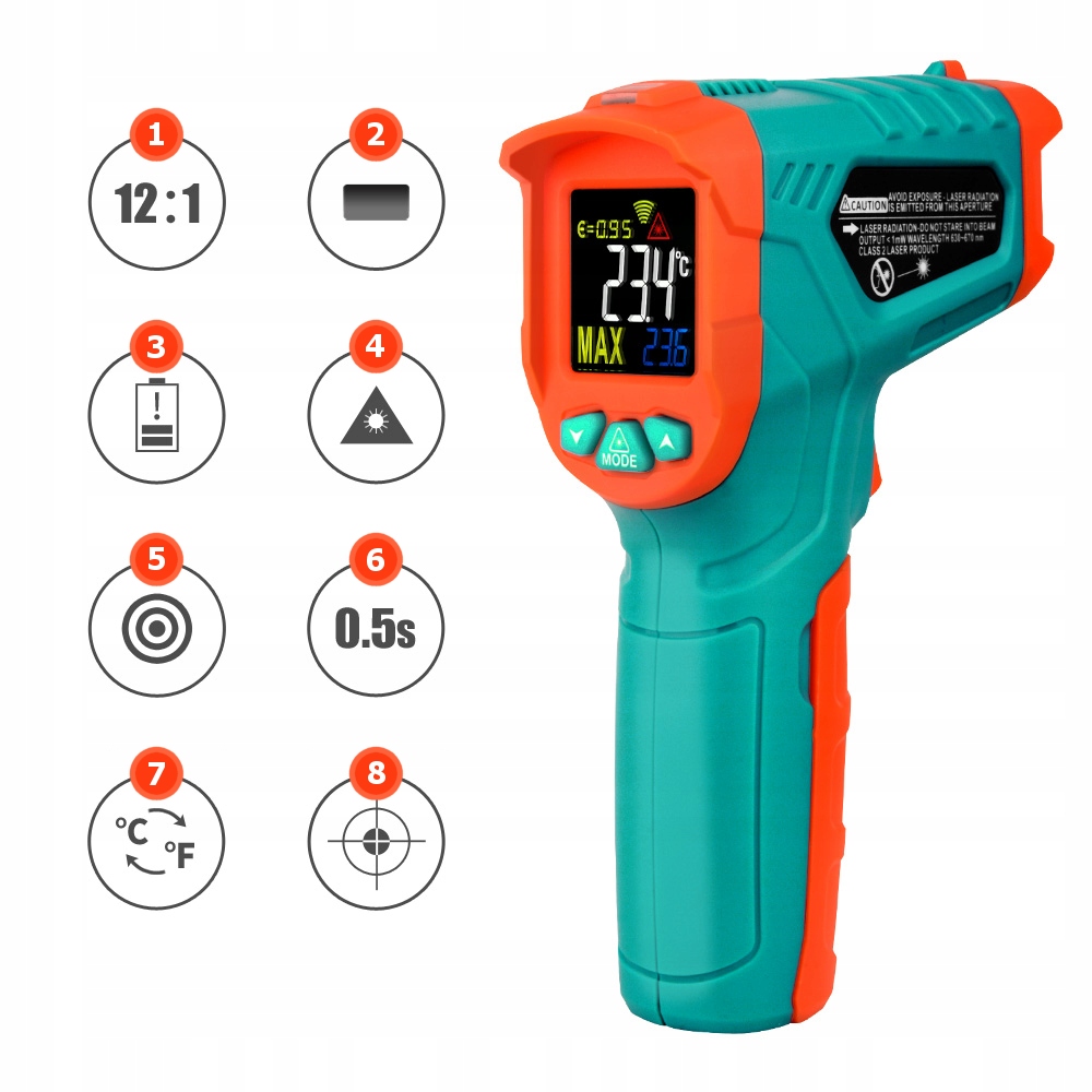 PIROMETR TERMOMETR LASEROWY BEZDOTYKOWY NA PODCZERWIEŃ EMISYJNOŚC -50 +380 Kod producenta MC818A