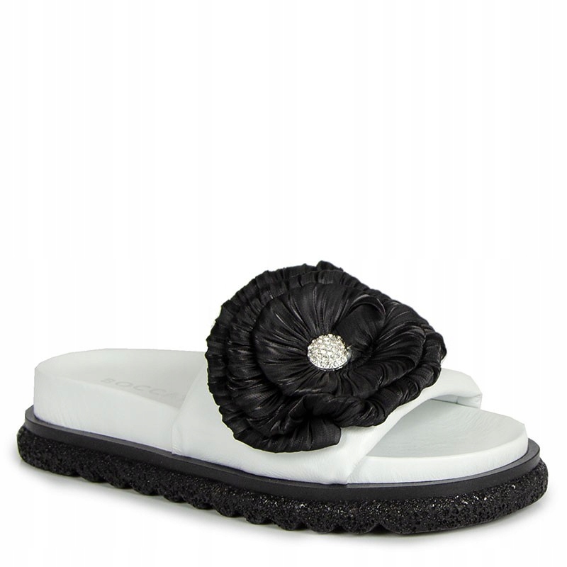 Boccato 475.24-121 Bílé Černé Kožené Nazouváky S Květem 41