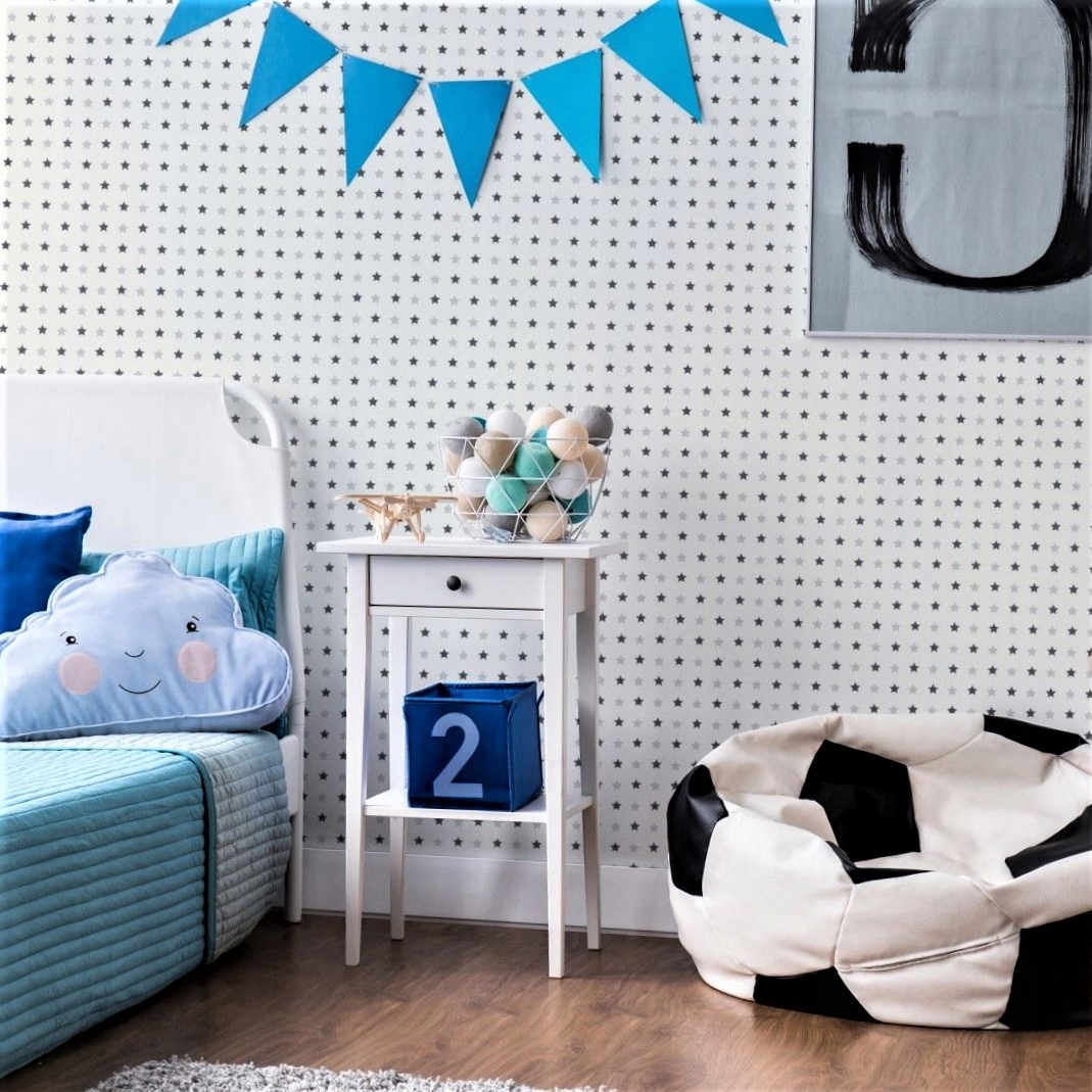 TAPETA TAPETY DZIECIĘCE W GWIAZDKI BIAŁE CZARNE Kod producenta 54O8-1O