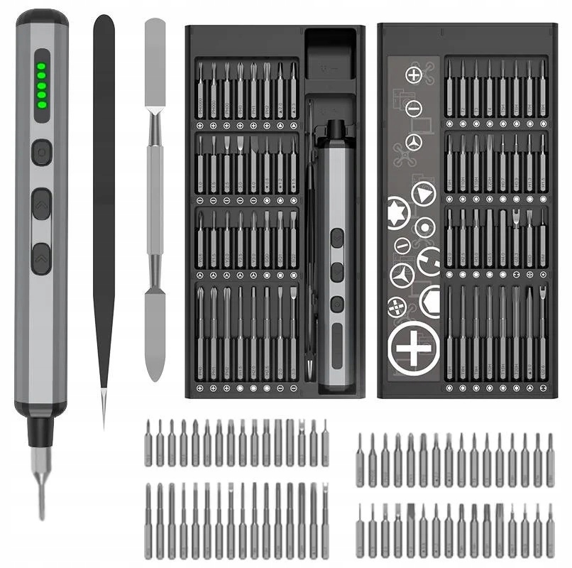 Elektrický přesný šroubovák s kovovými bity, 68 dílů