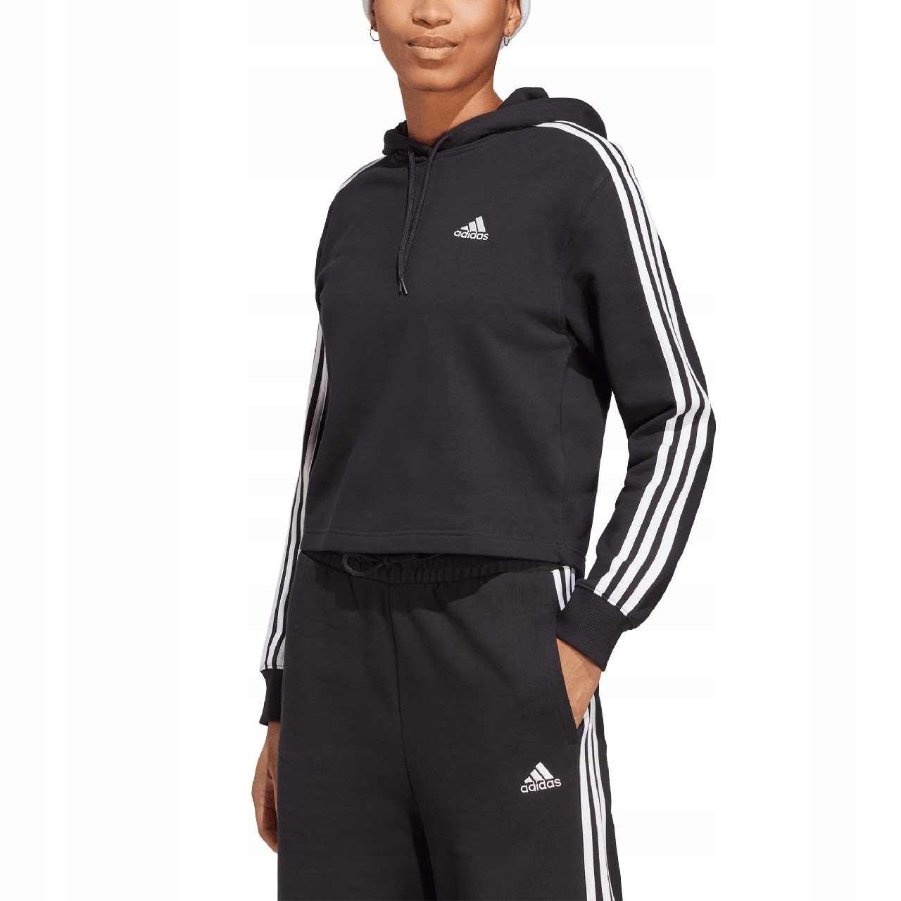 Mikina adidas Essentials 3-Stripes French Terry Crop Hoodie černá