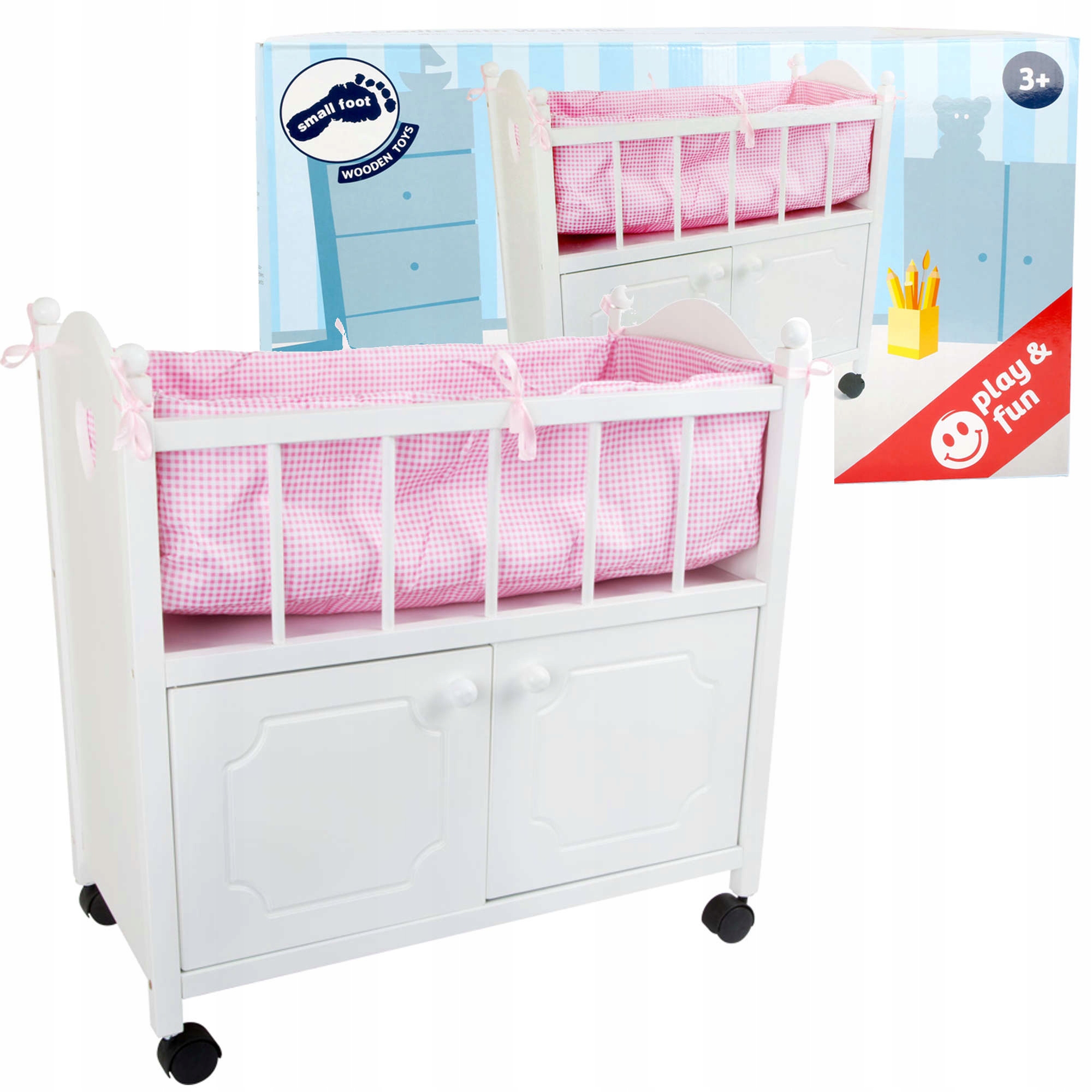 

Drewniane Łóżeczko Dla Lalek Z Szafką I Materacem