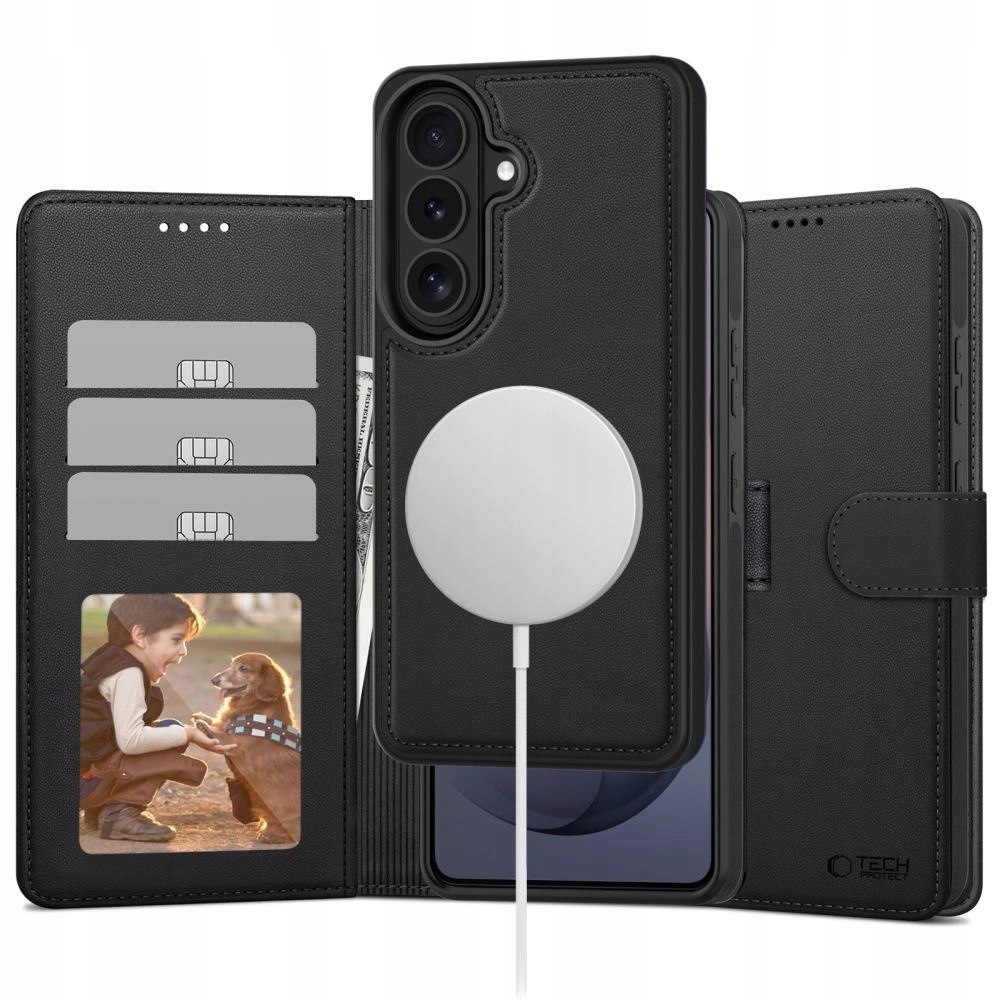 Etui Tech-Protect Wallet MagSafe na Samsung Galaxy S26 czarne matowe