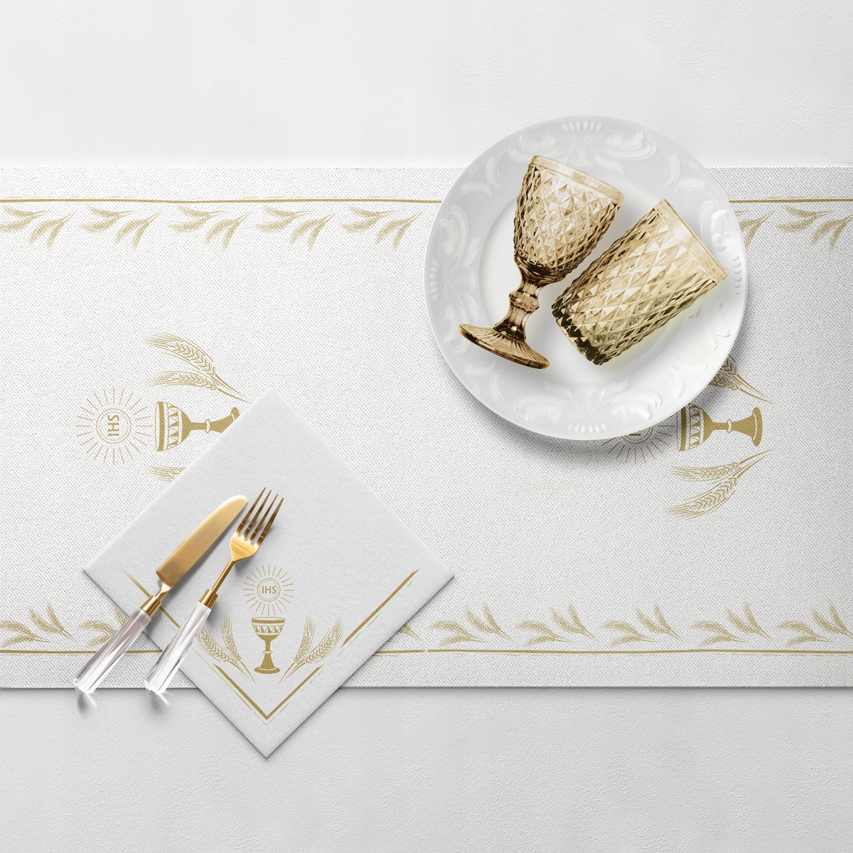 Bieżnik flizelinowy PAW Komunia Komunijny ZŁOTY IHS OBRUS 24m Typ bieżnik