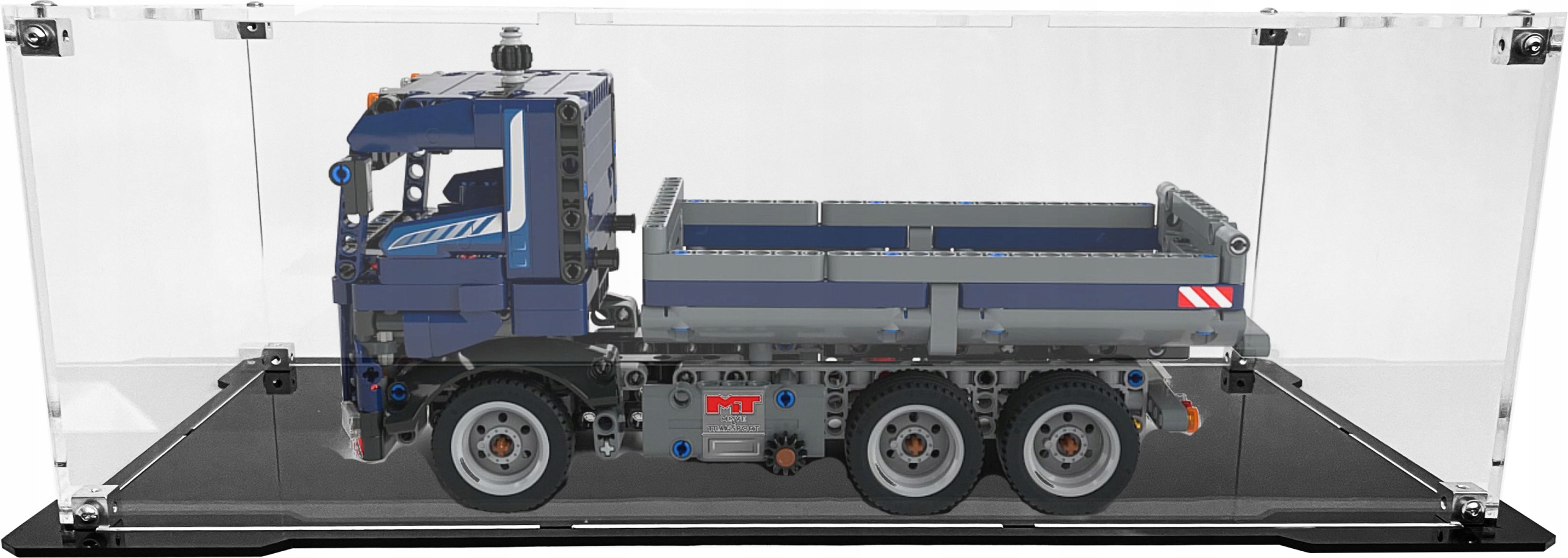 Vitrína s černou základnou pro stavebnici Lego 42203 Technic Sklápěč