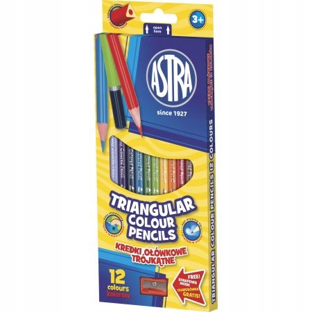 KREDKI OŁÓWKOWE TRÓJKĄTNE 12 KOLORÓW ASTRA Kod producenta TI205025