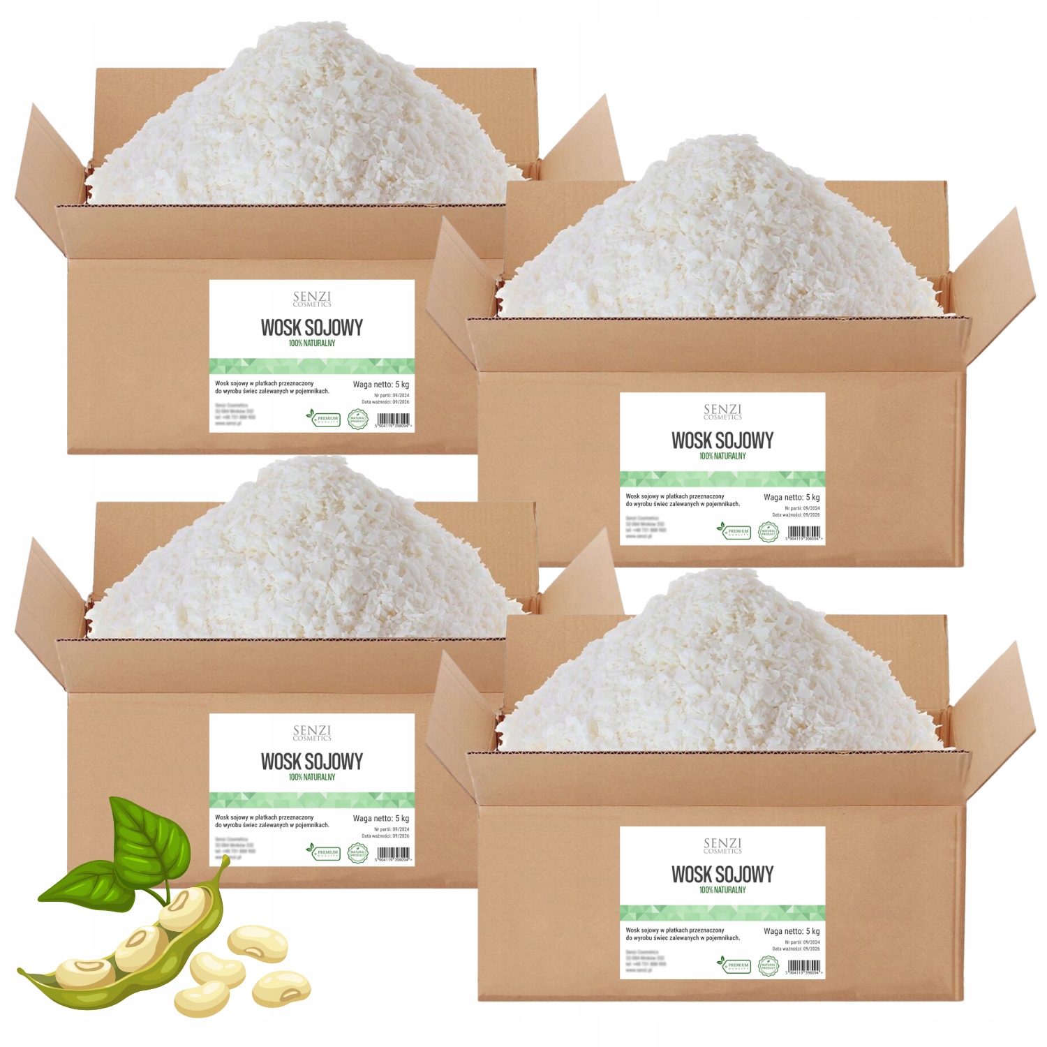 Vosk pro masážní sójové svíčky Premium 100% přírodní Diy vločky 4x5kg