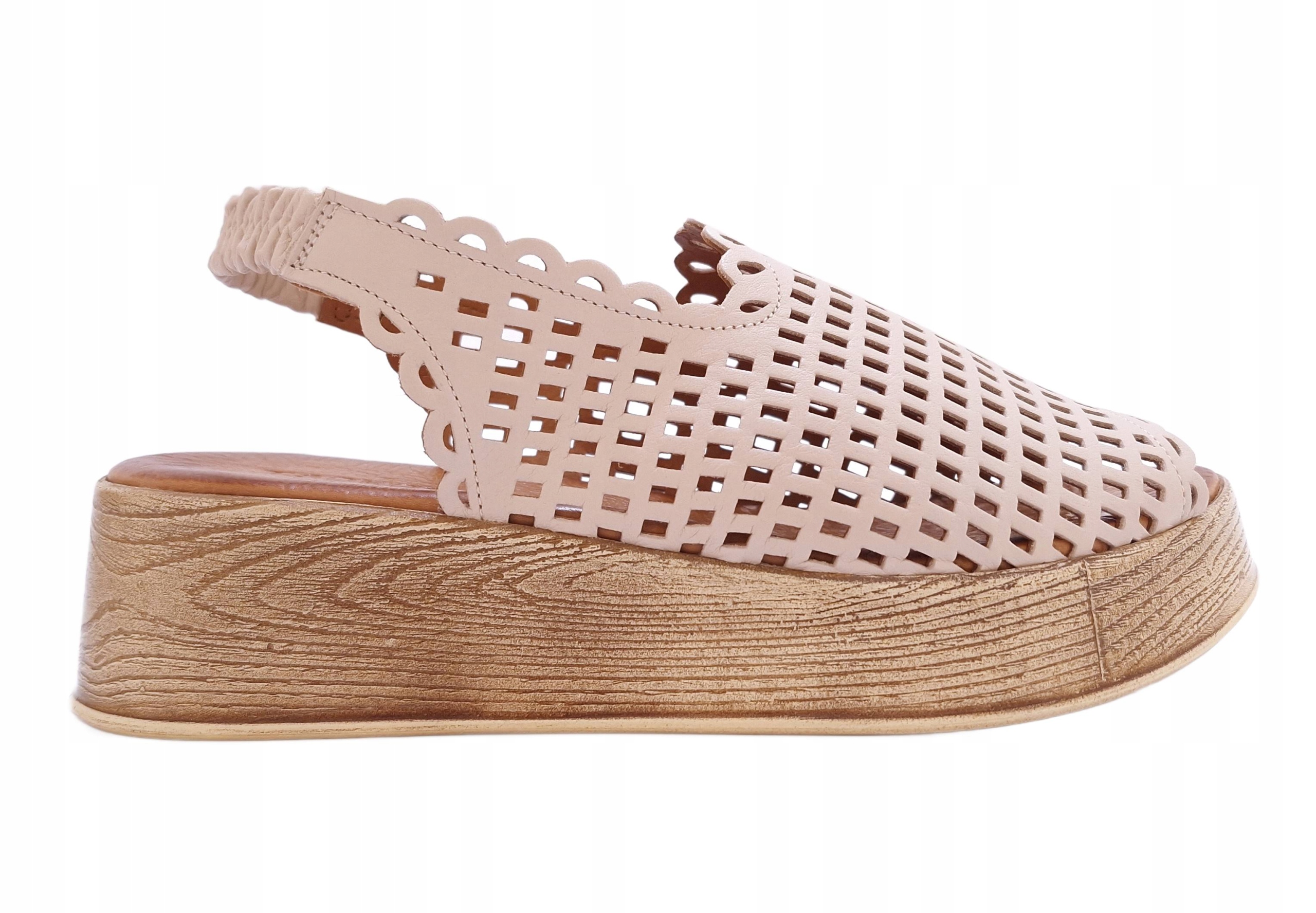 Dámské ažurové kožené sandály na platformě T.Sokolski L25-724 béžové vel. 40