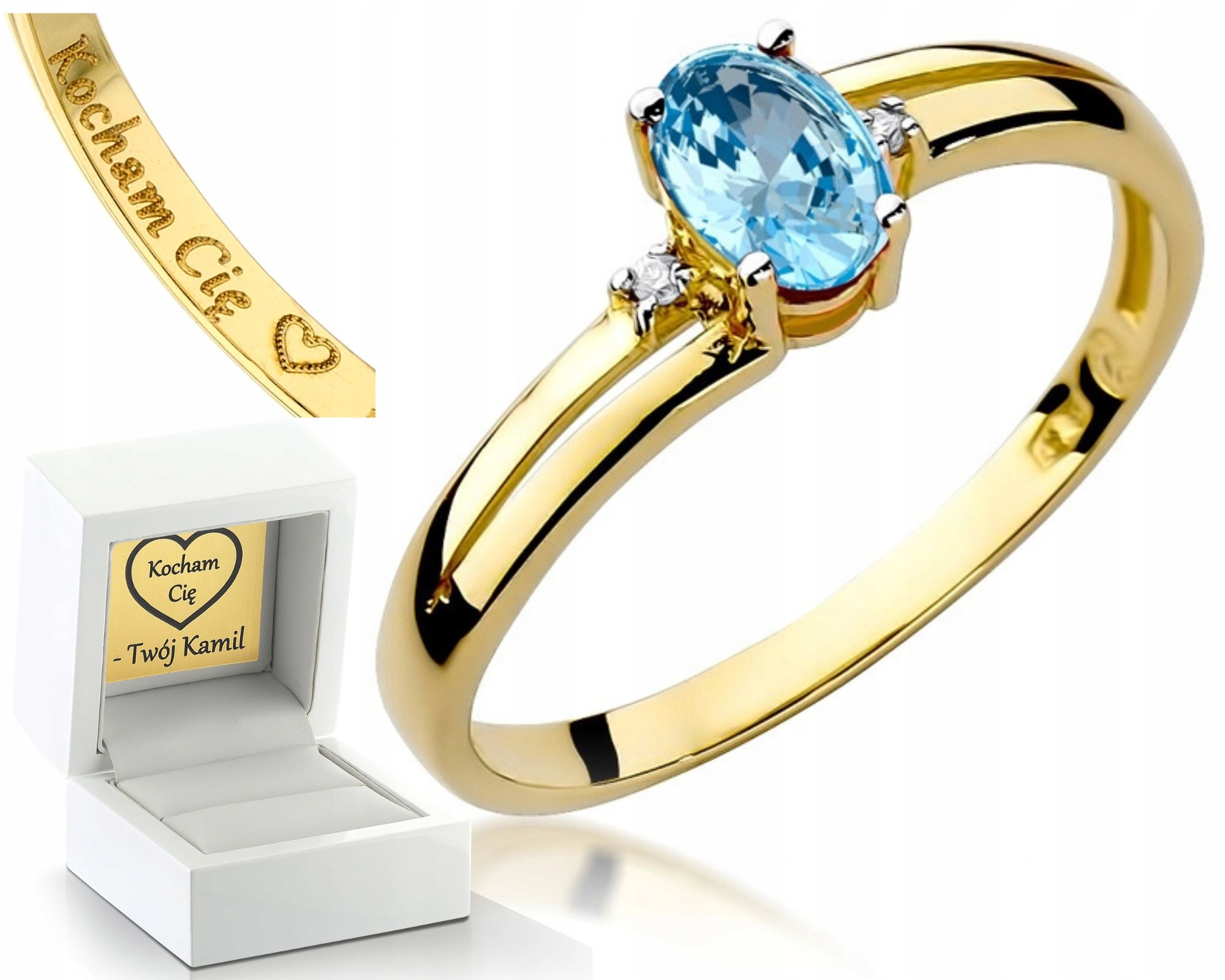 Prstýnek Zlatý Topaz A Brilianty Gravírování Bonus