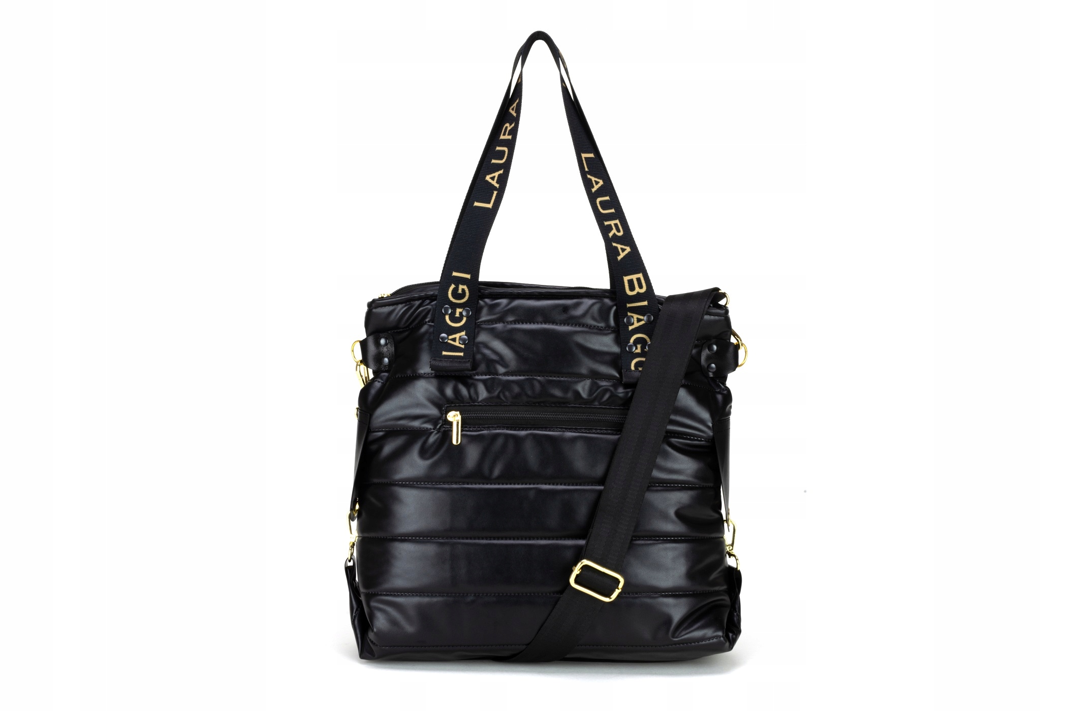 TOREBKA SHOPPER A4 PIKOWANA NA RAMIĘ PASEK Z LOGO Kolor czarny