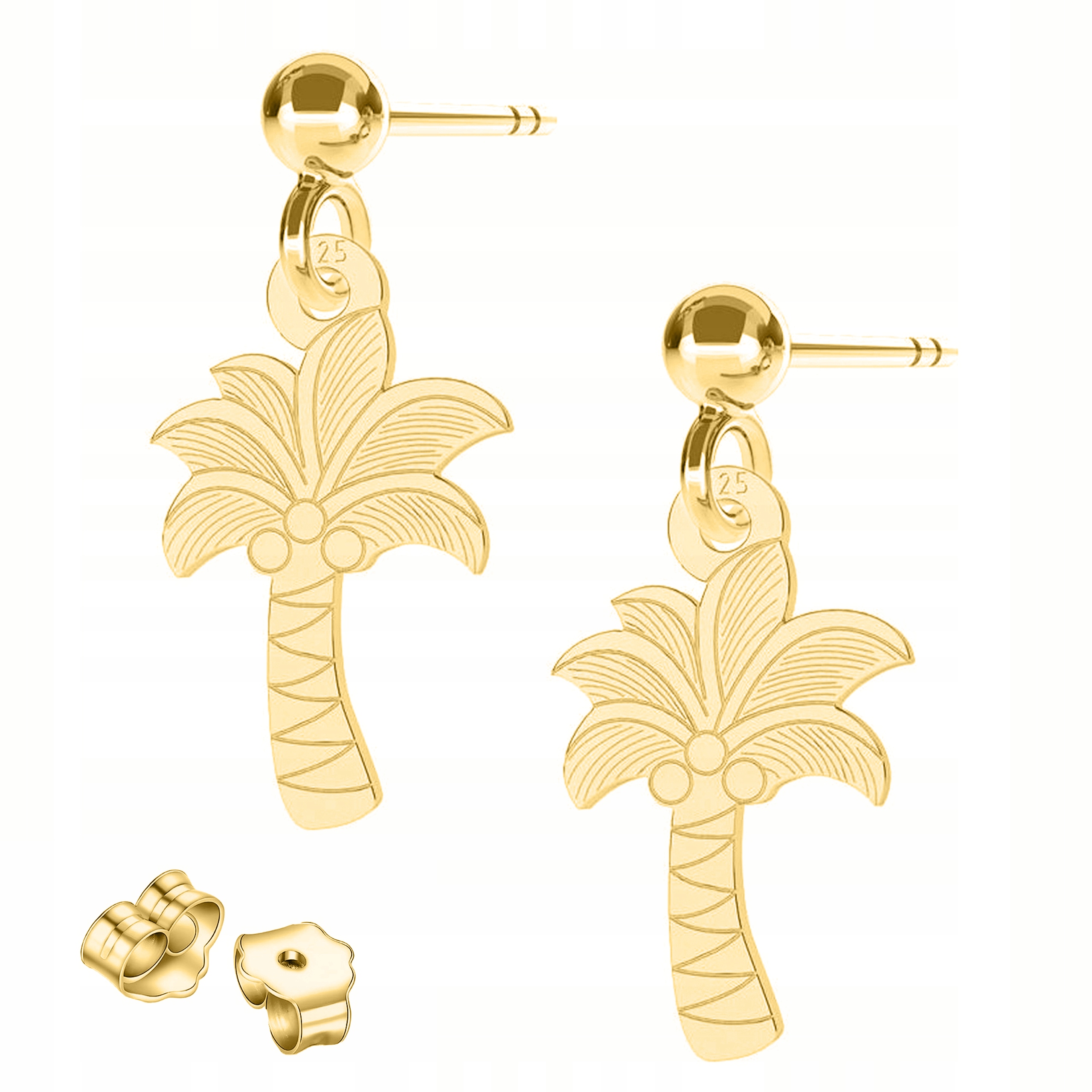 Zlaté Náušnice Palmy Stromy Tree Plech s Palmou Stromy Stříbro 925