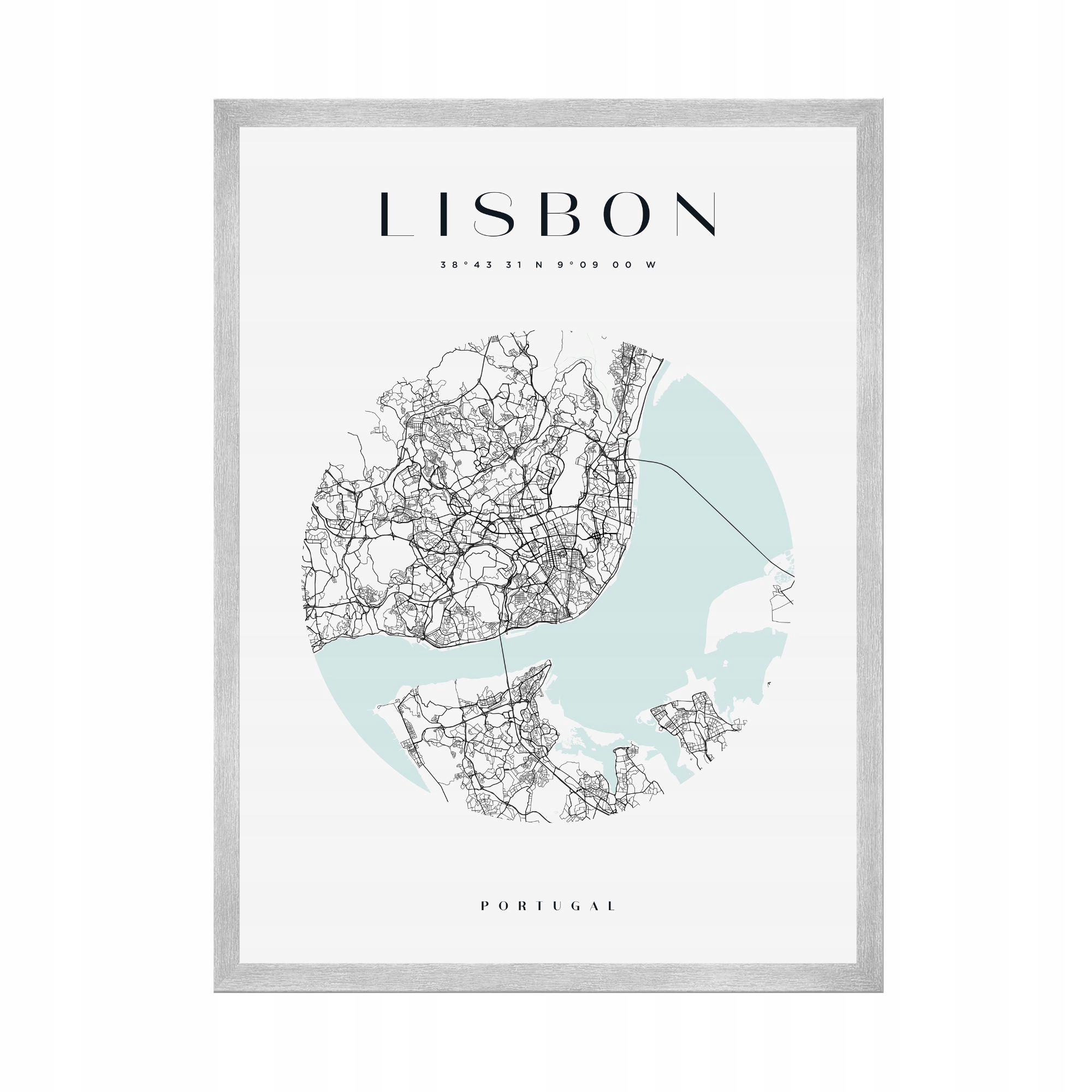 Plakát Mapa města Portugalsko Hlavní město Lisabon 50 x 70 cm rámeček stříbrný
