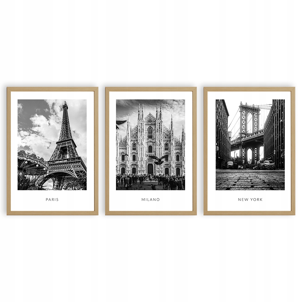 PLAKATY A4 ZESTAW MIASTA MEDIOLAN PARYŻ NOWY JORK