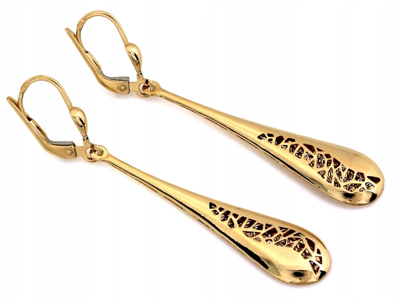 Anglické zlaté náušnice 585 dlouhé, tuhé mačičky zdobené černým smaltem