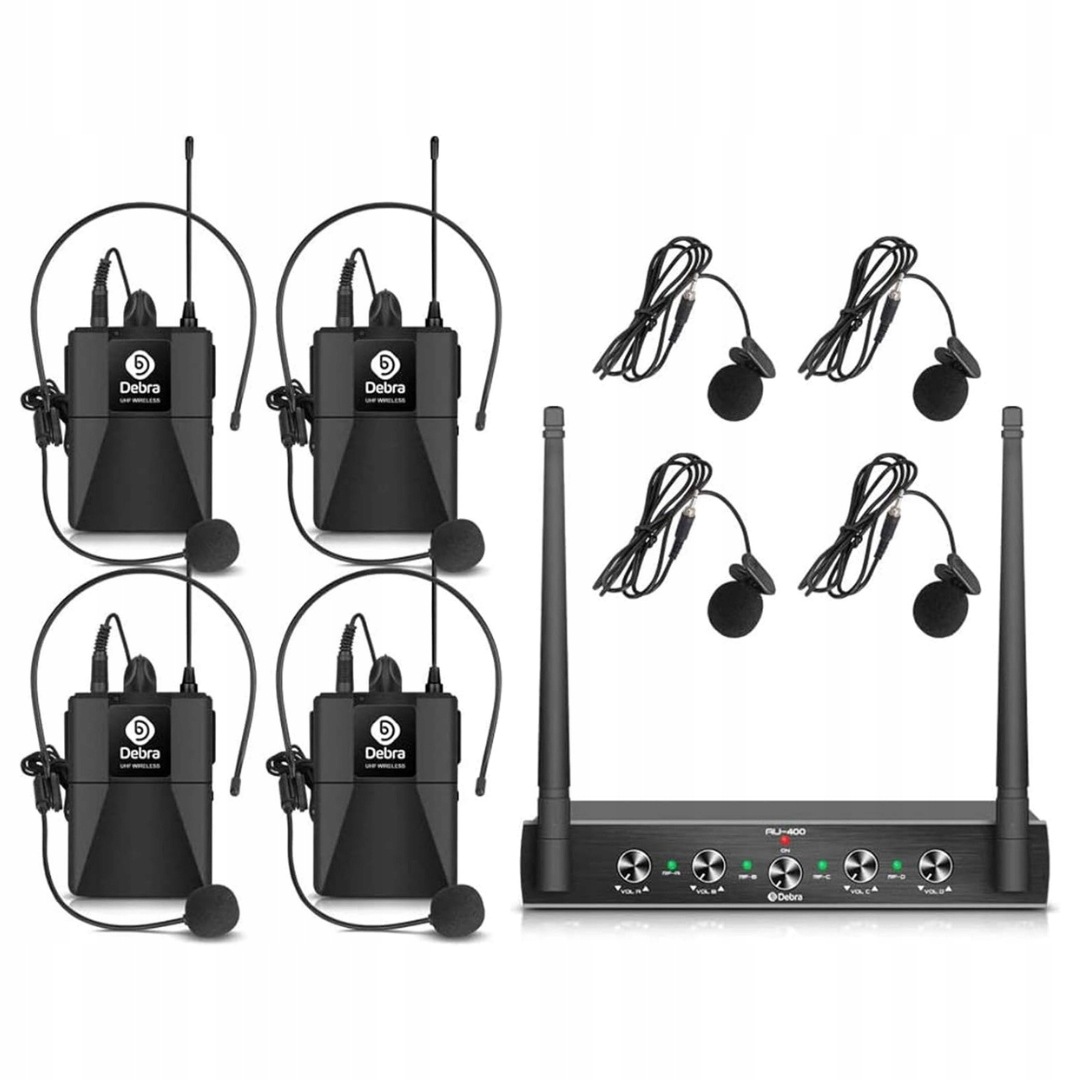 4 x Mikrofon Bezprzewodowy AU400 Uhf Bodypack Zestaw Słuchawkowy 4 szt Q1V