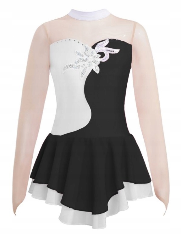 Šaty Body Balet Bruslení Gymnastika Dlouhá Bílá Černá 122/128