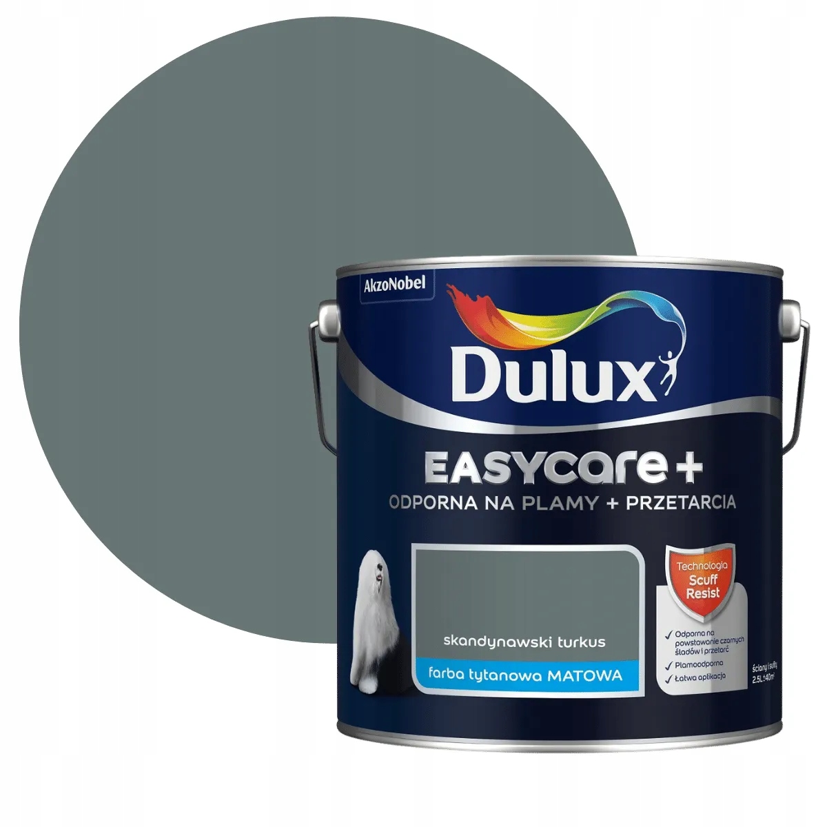 Dulux EasyCare Plus Barva Odolná Proti Drhnutí Skandinávský tyrkys 2,5L