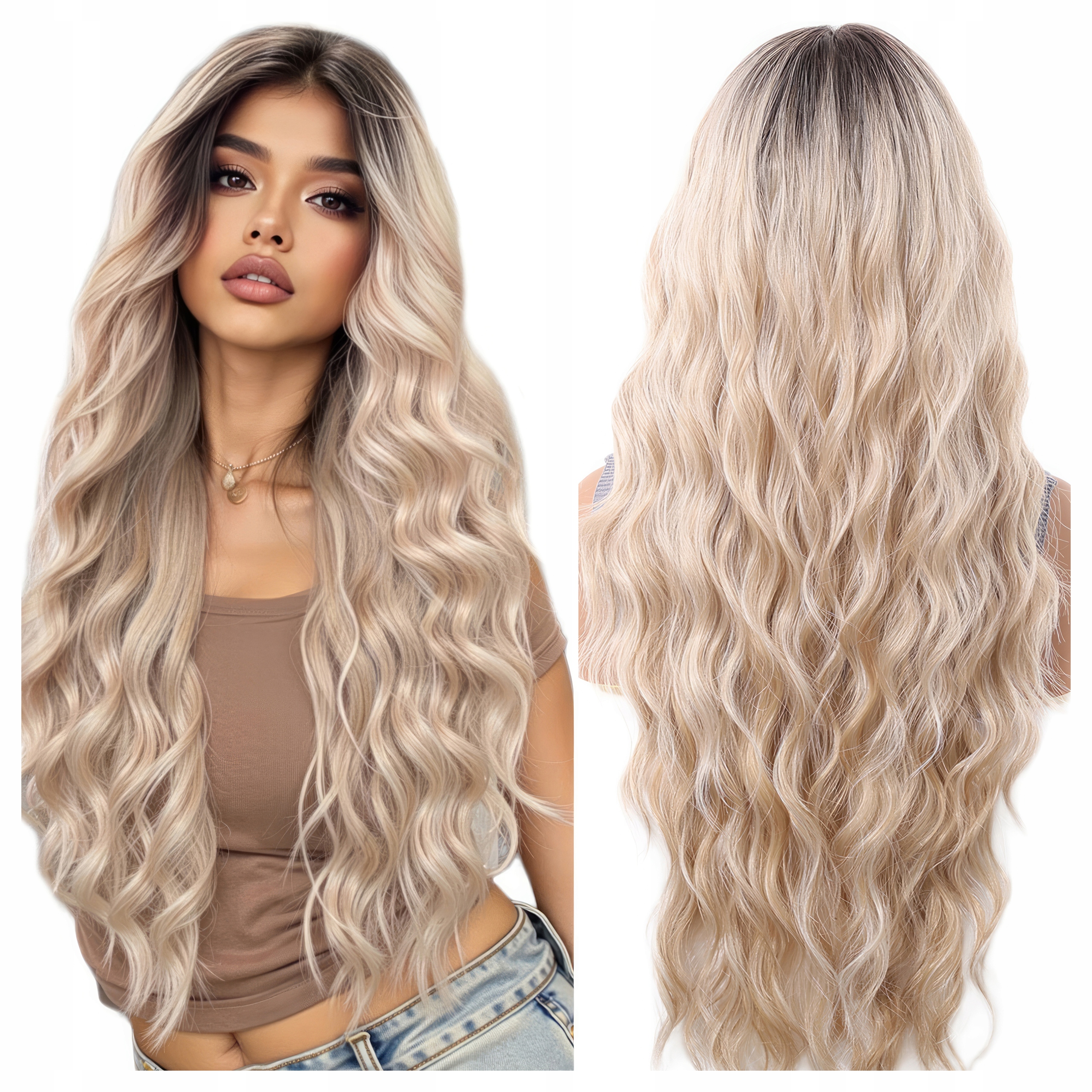 Peruka damska Blond fale loki Lace Front falowane włosy ombre Jak Naturalna