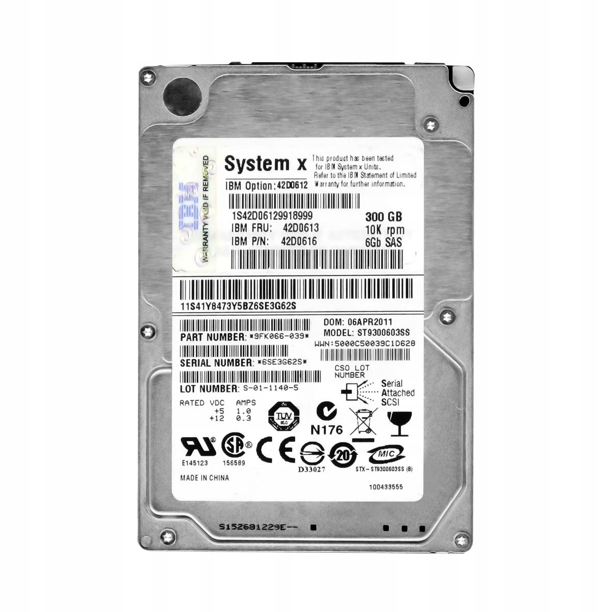 Ibm 42D0613 42D0616 300GB 10K 16MB SAS-2 2.5'' ST9300603SS