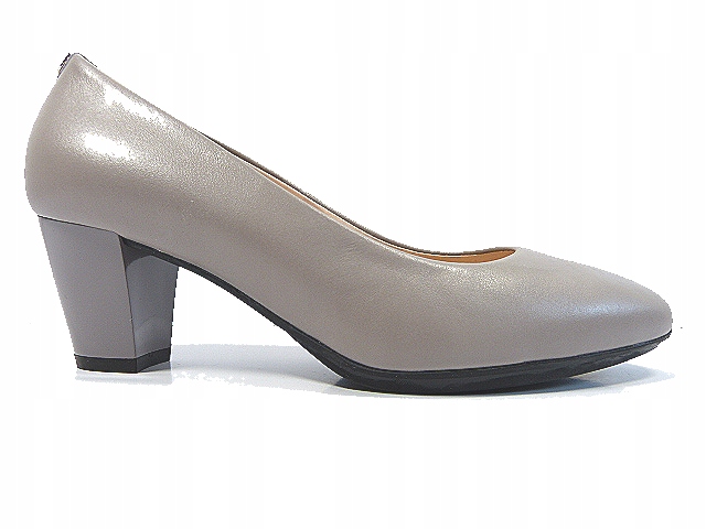 šedé kožené lodičky na podpatku, stabilní, silná podrážka Sala 37