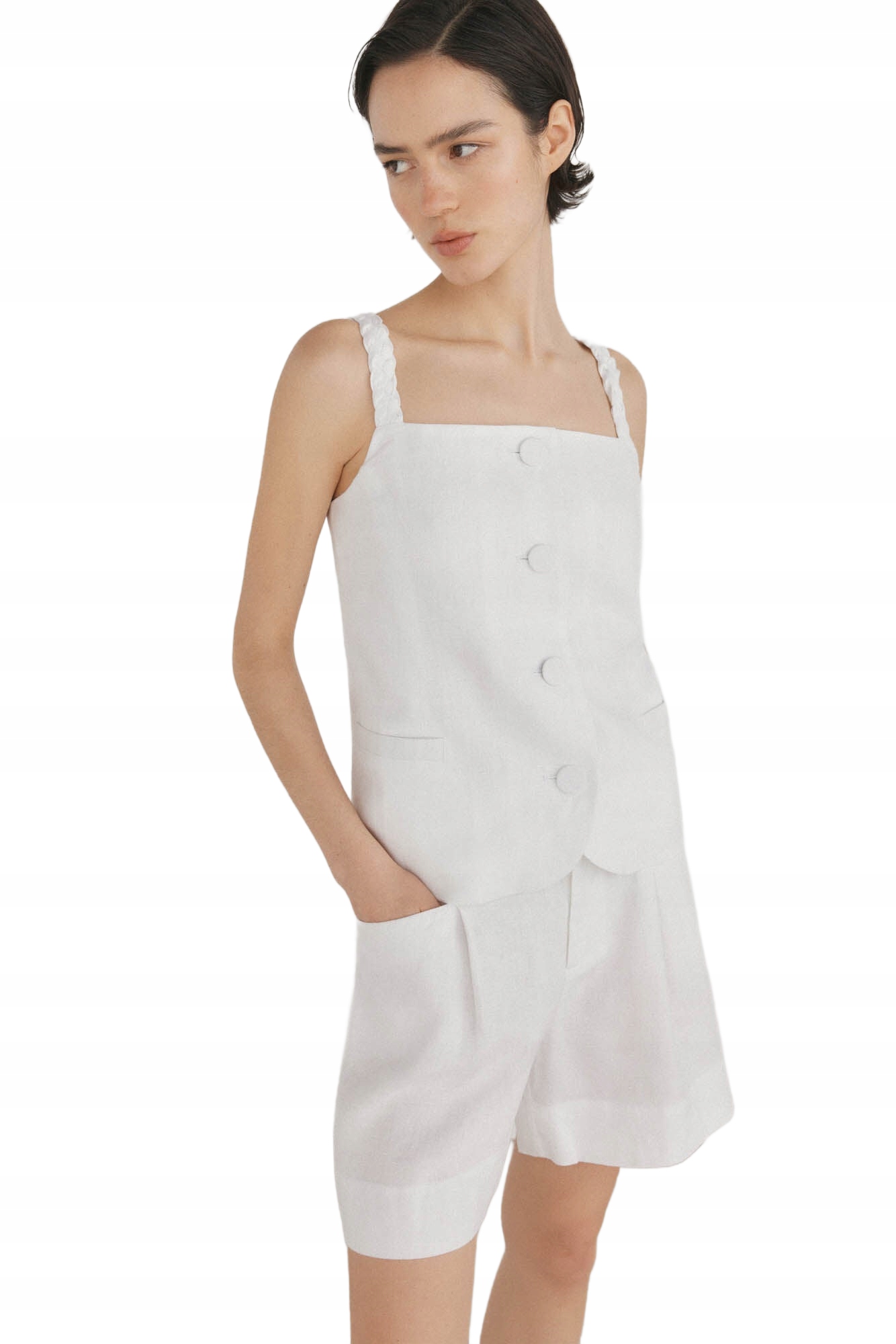 Pedro Del Hierro Bílý Top Na Ramínka S Knoflíky Len S 2DA